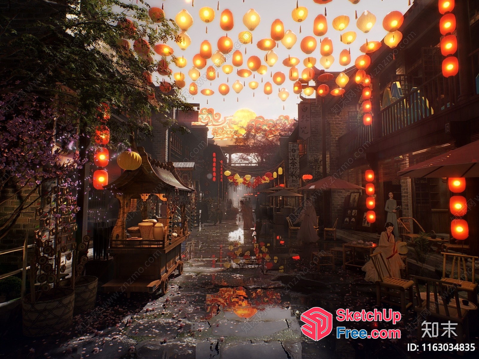 Traditional Chinese Alleyway Street Scene 3D SketchUp File