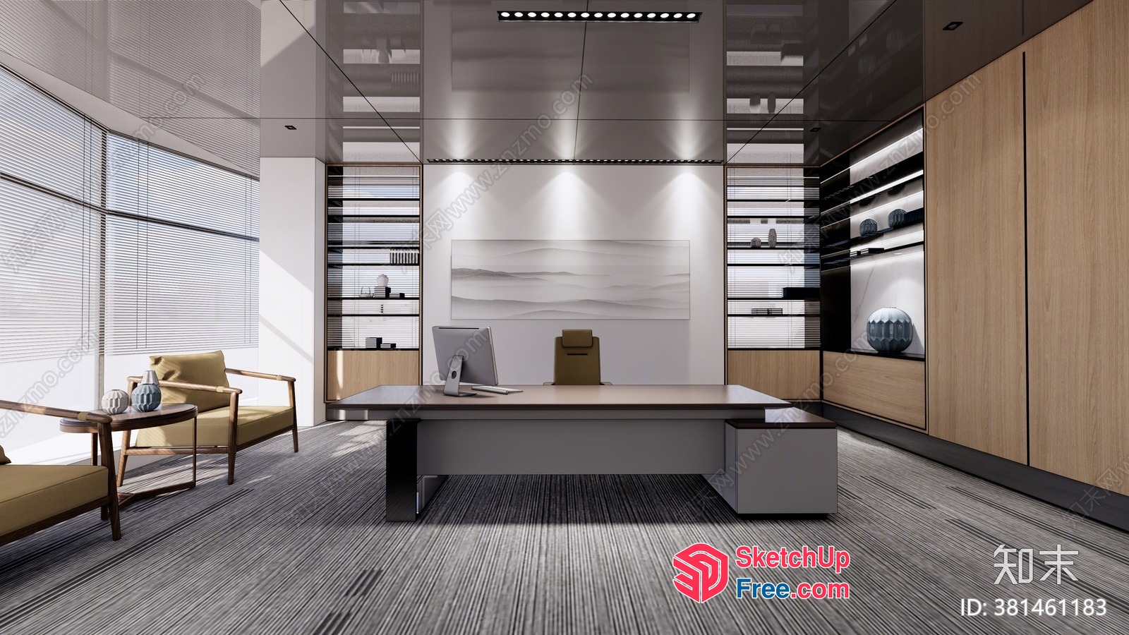 Modern Office Space With Glass Walls And Minimalist Decor 3D SketchUp File