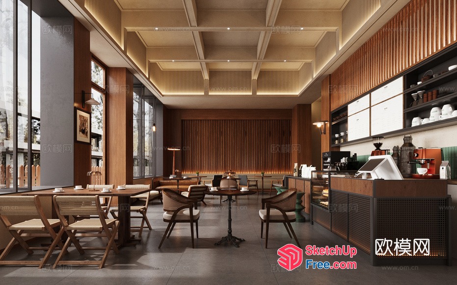 Modern Coffee Shop Interior With Cozy Atmosphere 3D SketchUp File