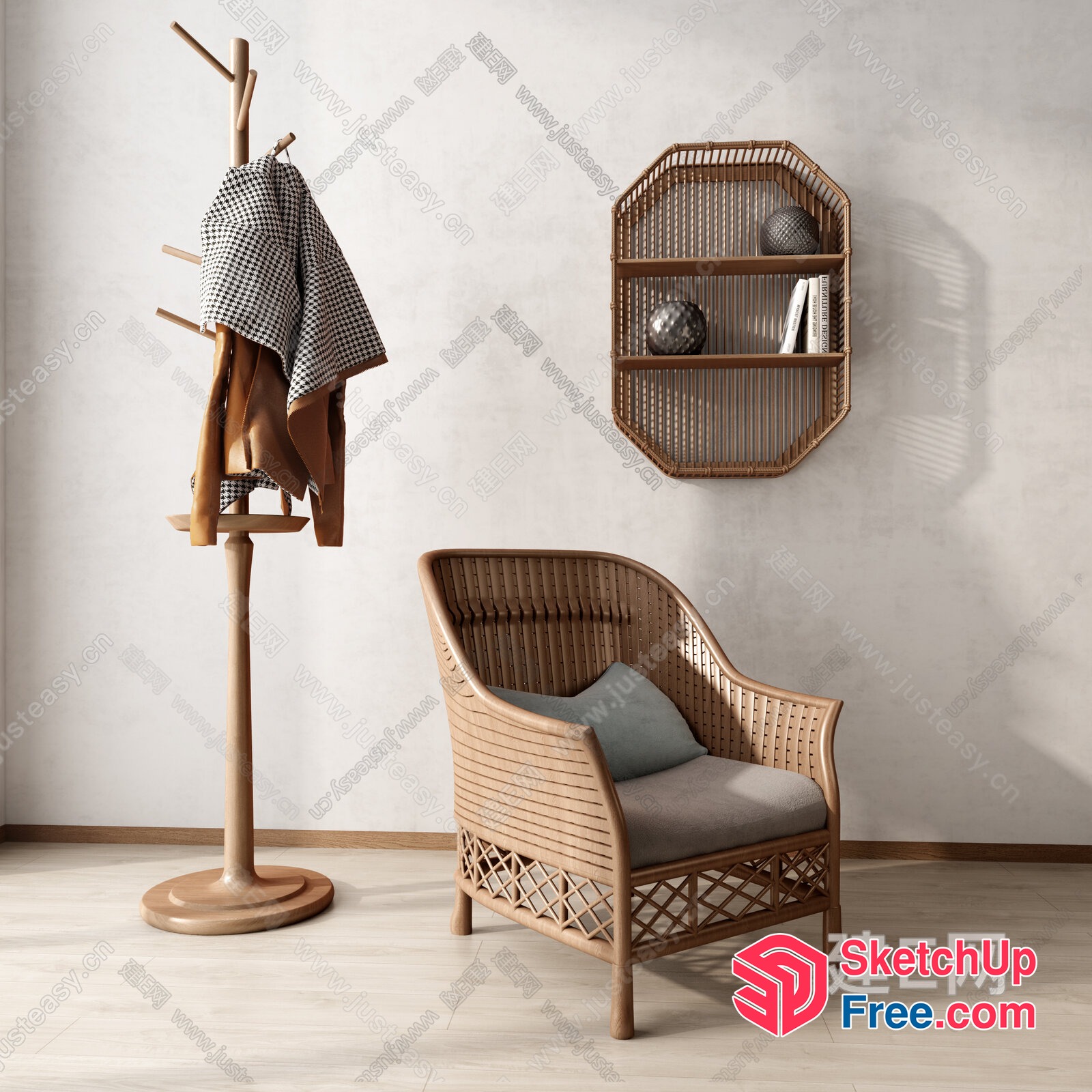 Cozy Natural Rattan Chair In Minimalist Style 3D SketchUp File