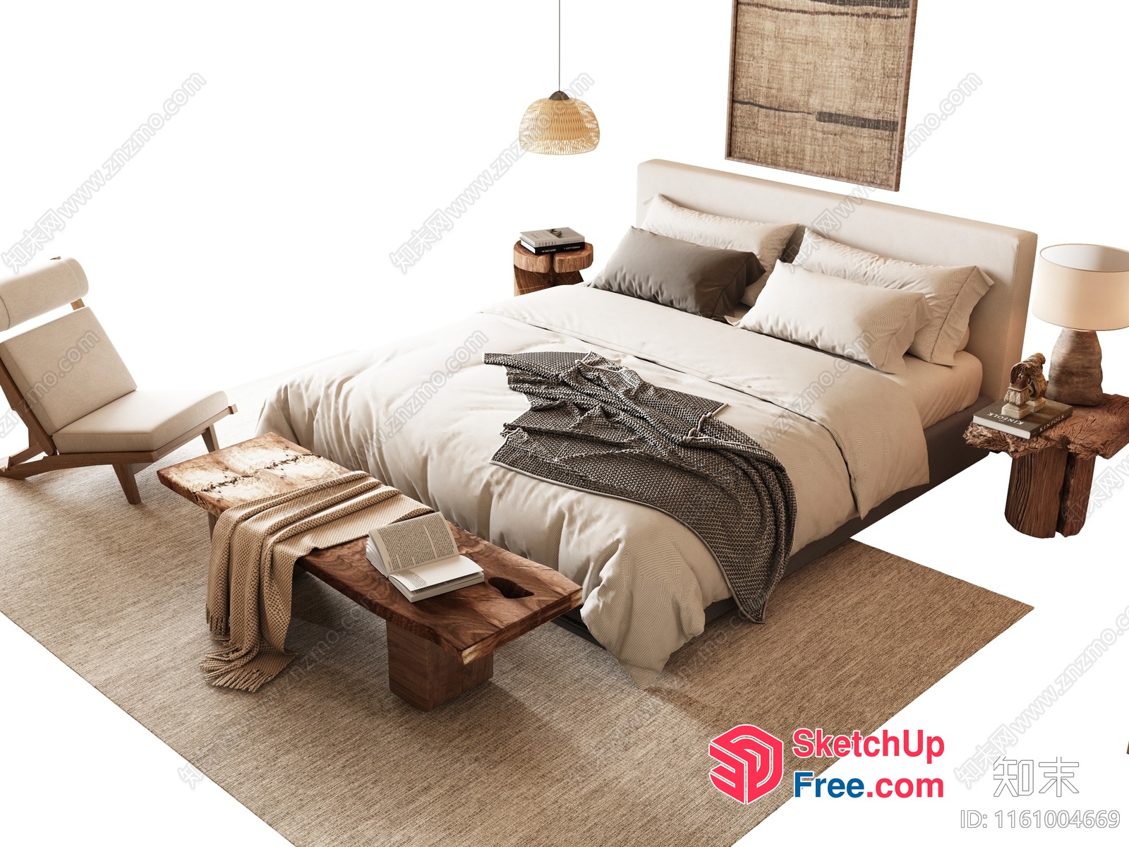 Minimalist Japanese Style Bedroom With Neutral Tones 3D SketchUp File