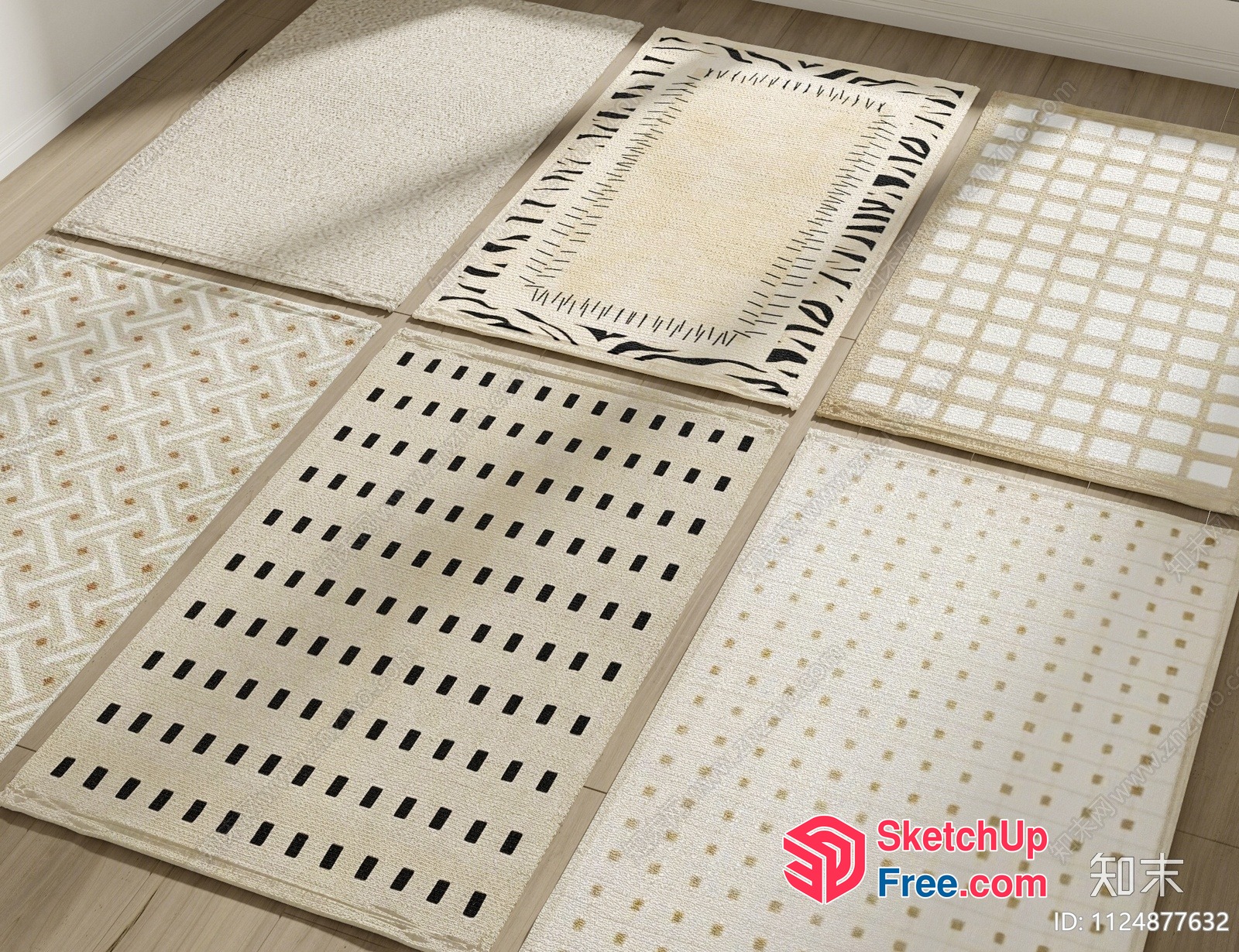 Collection Of White And Beige Rugs With Various Patterns 3D SketchUp File