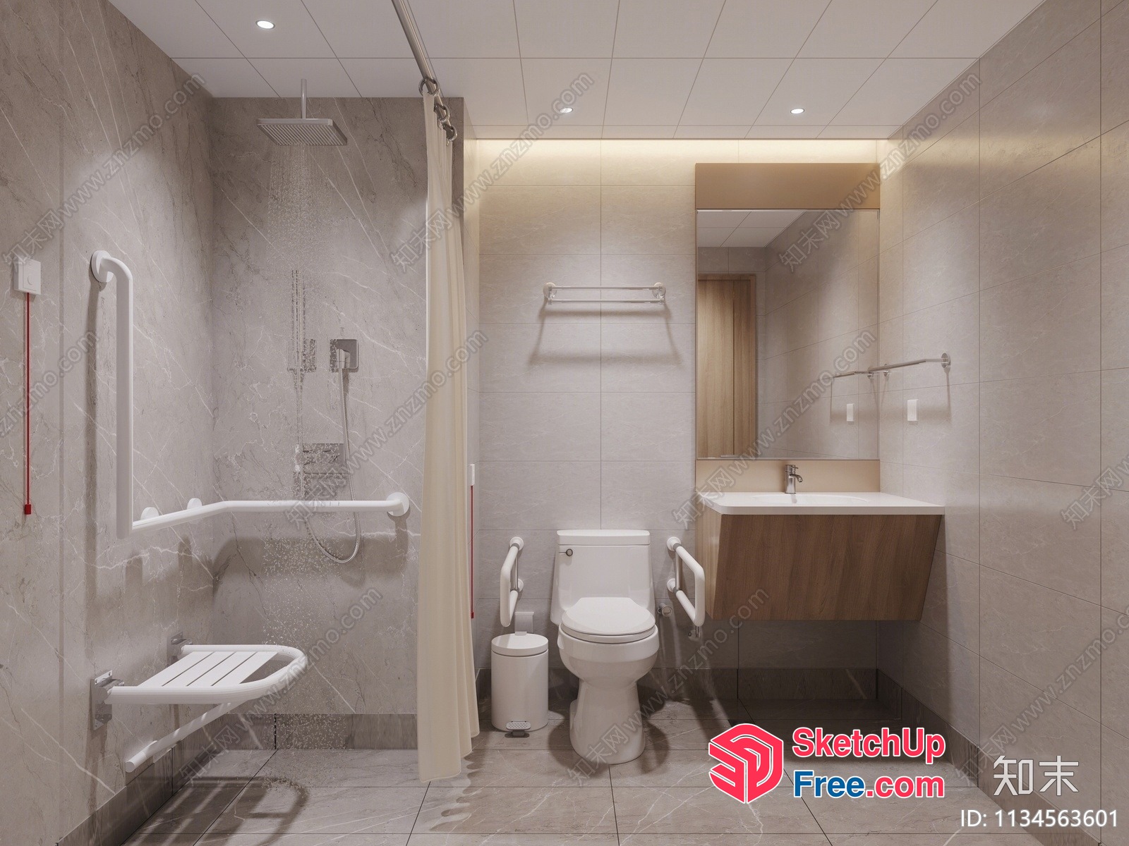 Modern Bathroom With Accessible Shower And Toilet 3D SketchUp File
