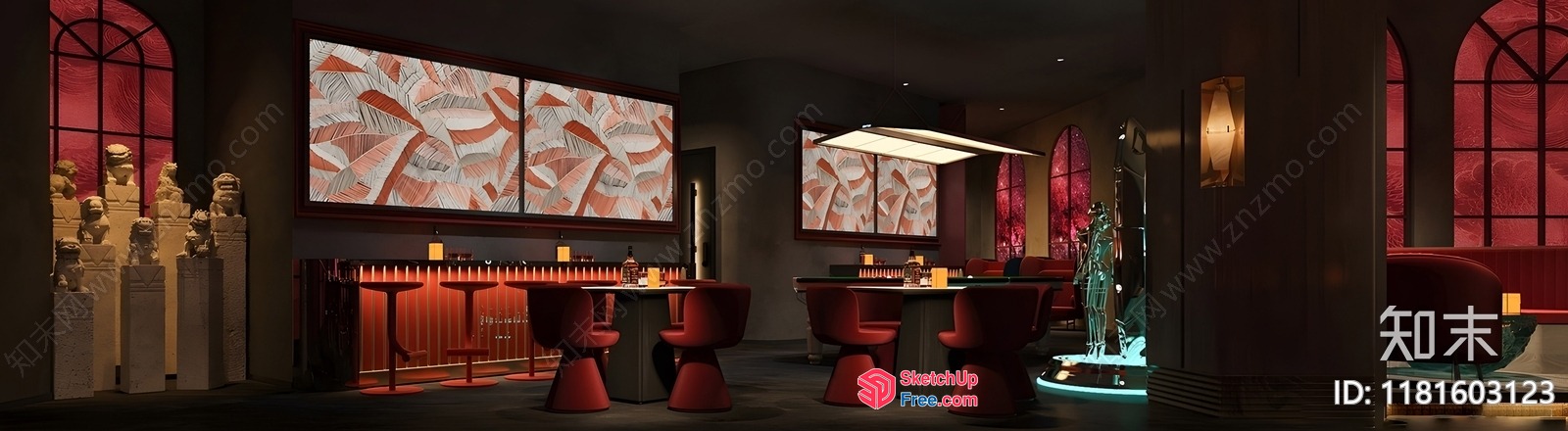 Luxurious Modern Red Bar Interior 3D SketchUp File