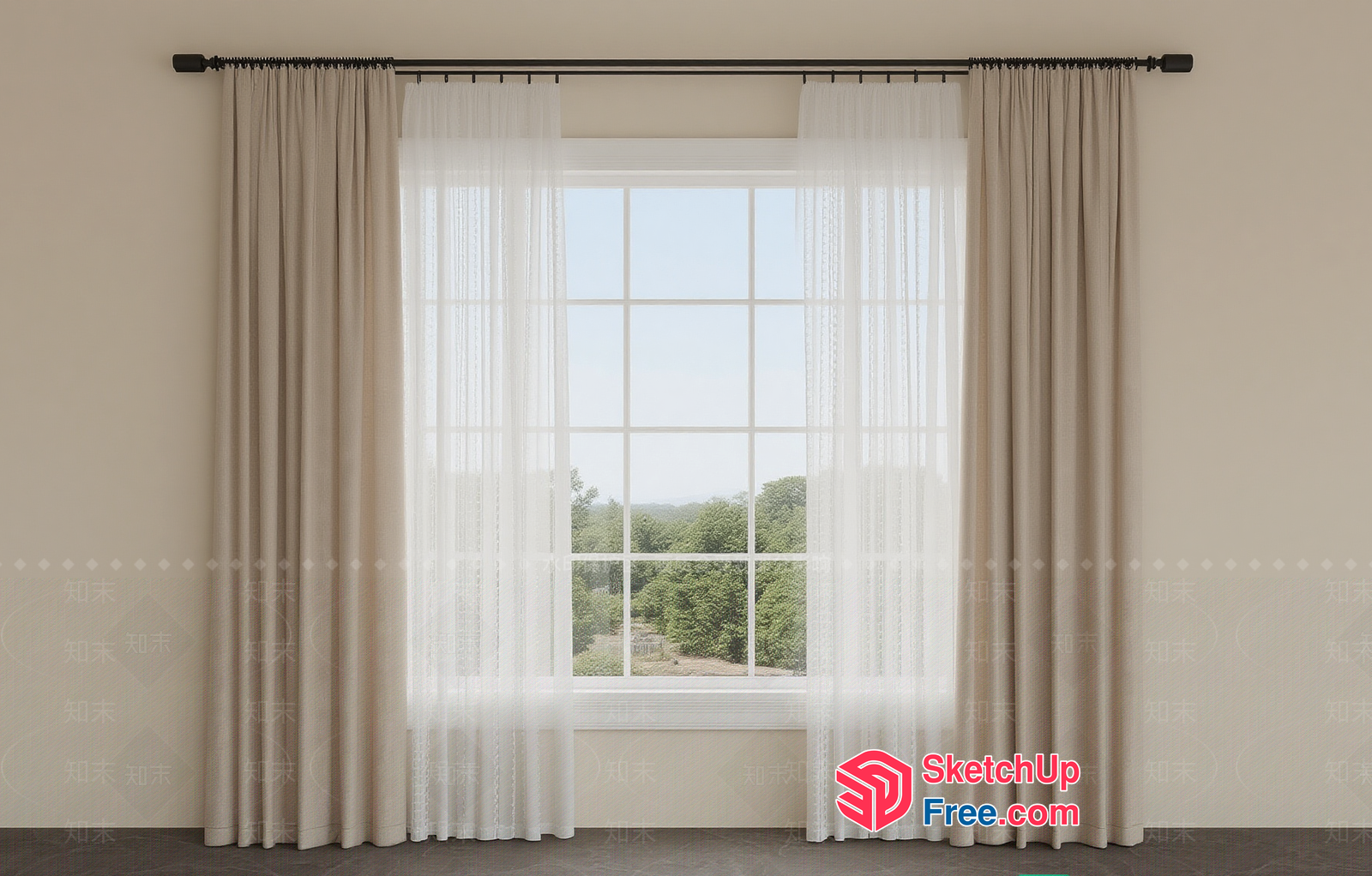 Elegant White Sheer Curtains And Window 3D SketchUp File