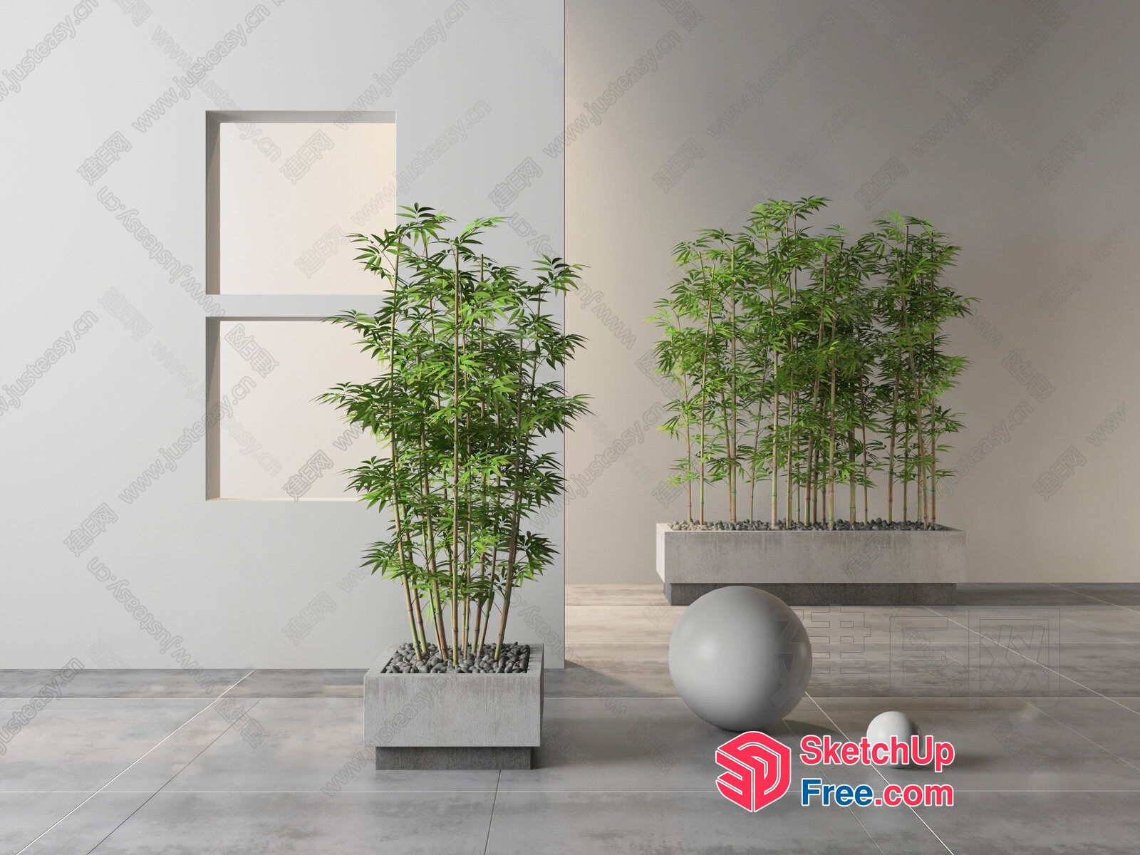 Modern Minimalist Interior With Potted Plants And White Walls 3D SketchUp File