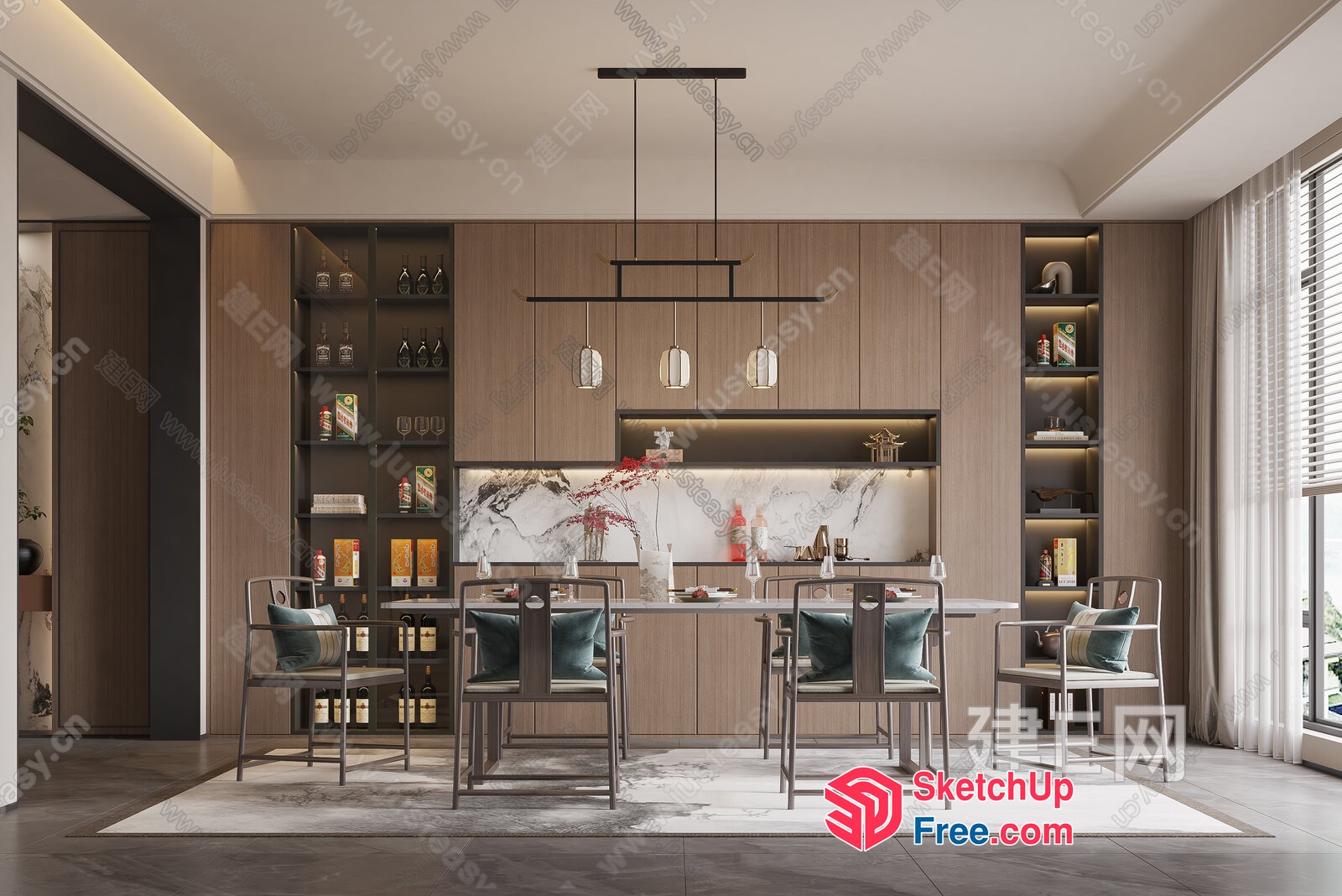 Elegant Dining Room With Modern Furniture And Decor 3D SketchUp File