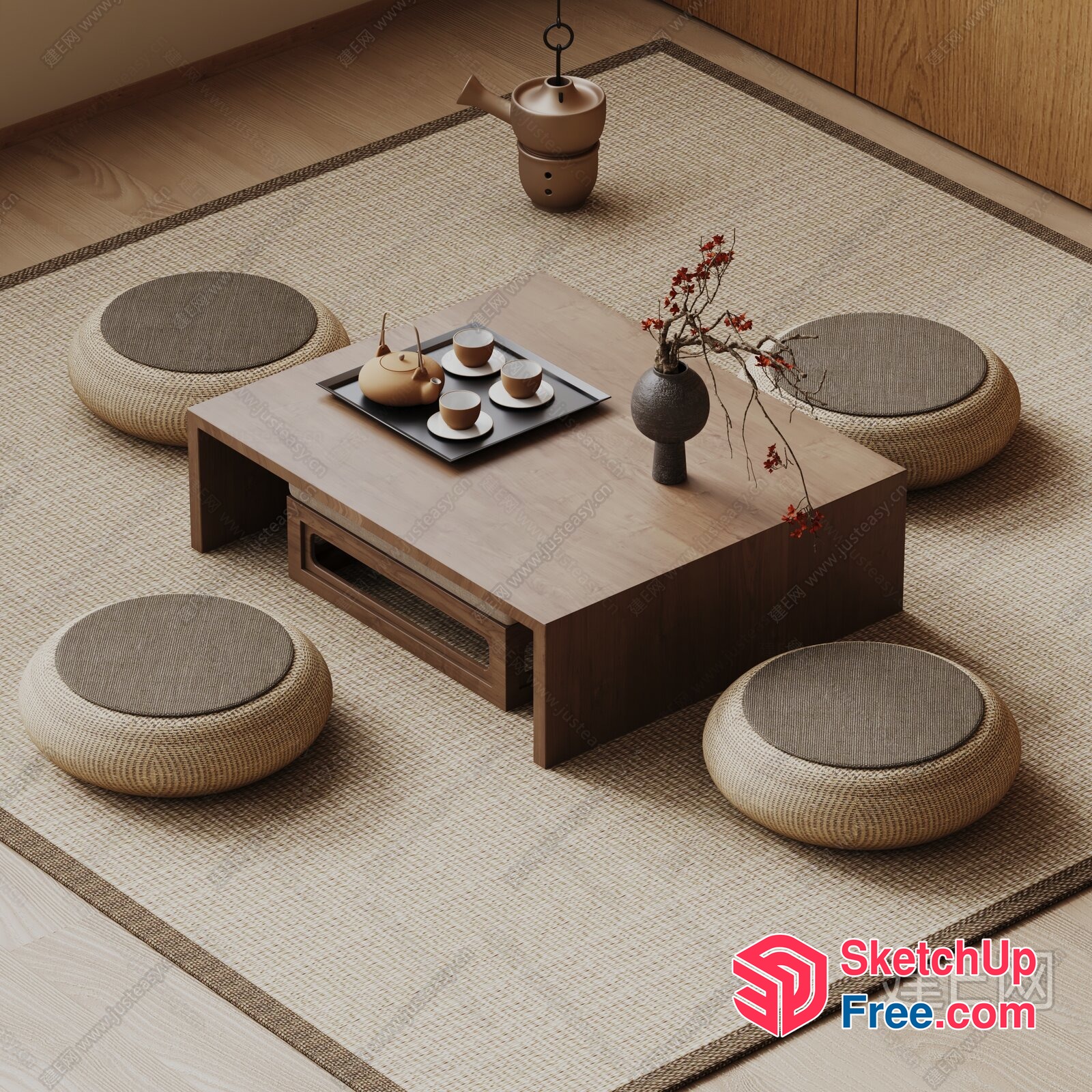 Traditional Japanese Living Room With Minimalist Decor 3D SketchUp File