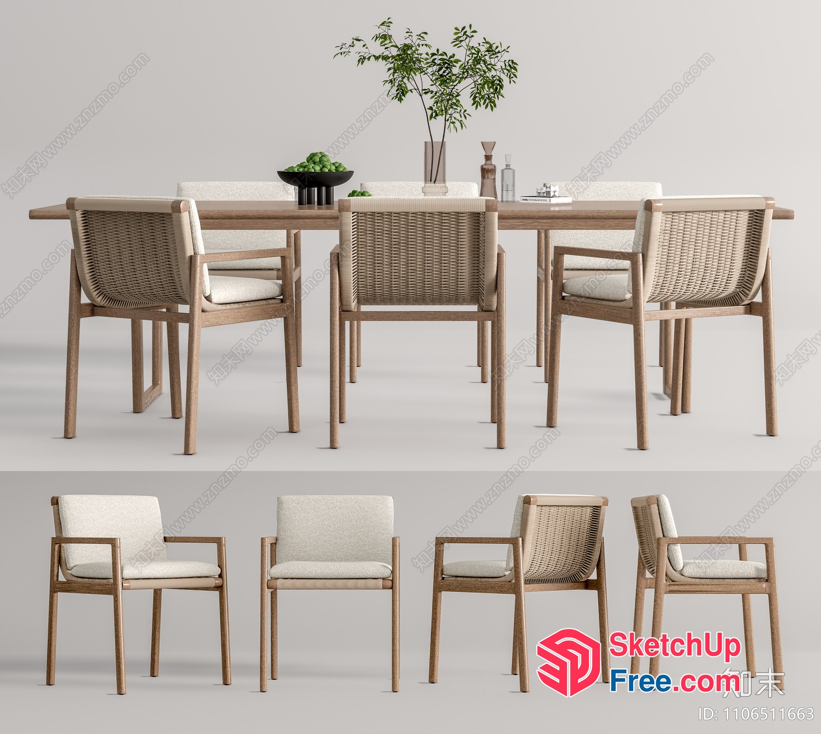 Elegant Dining Room Furniture Set With Table And Chairs 3D SketchUp File