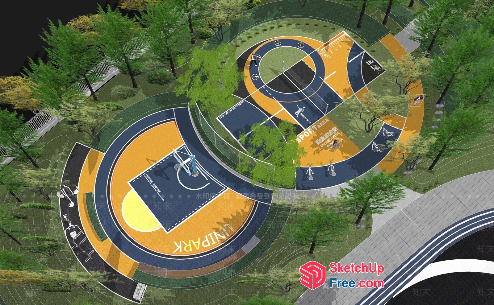Basketball Court And Park Layout 3D SketchUp File