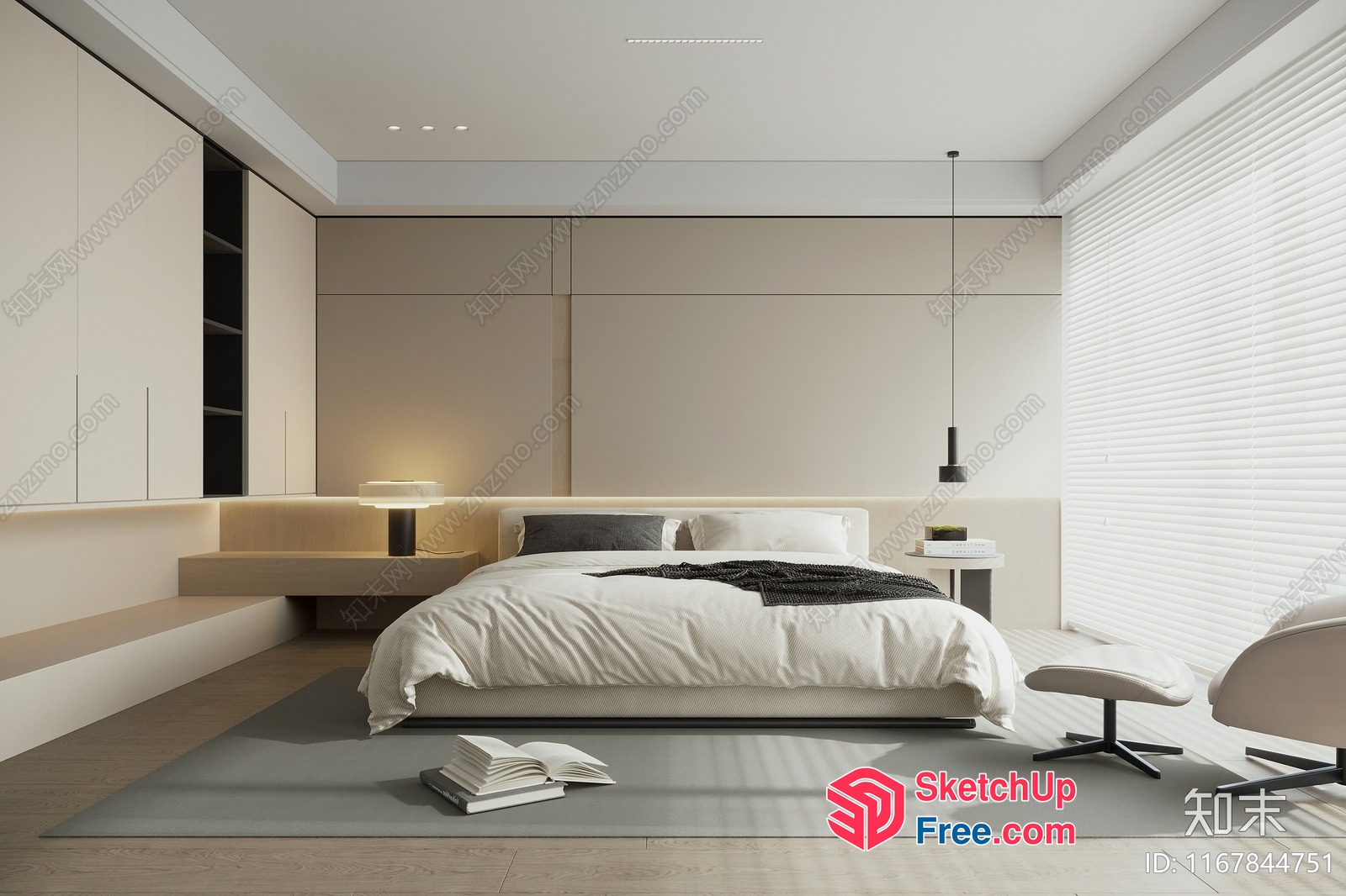 Modern Minimalist Bedroom With Sleek Furniture And Natural Light 3D SketchUp File