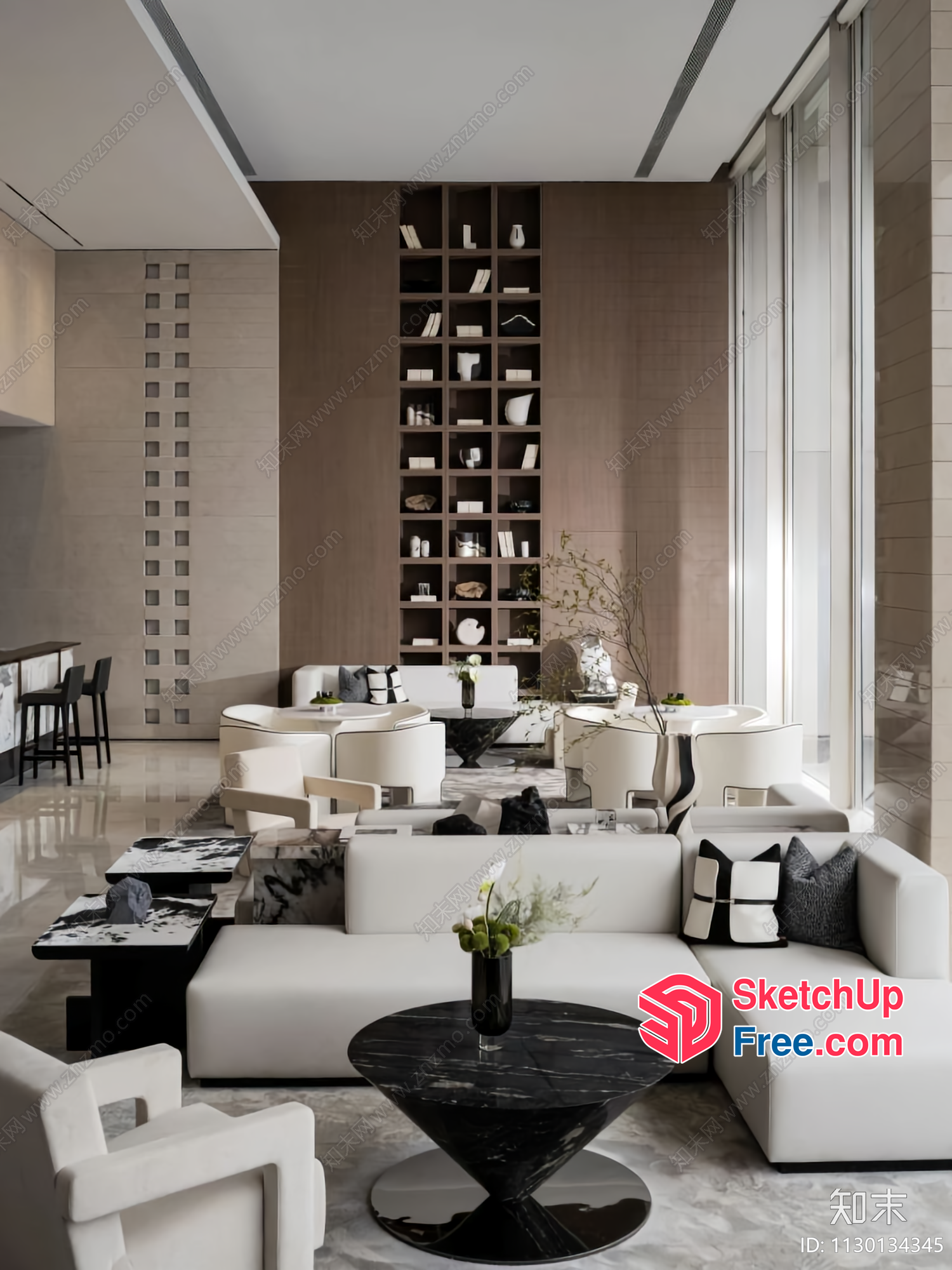 Elegant Modern Living Room With White And Black Decor 3D SketchUp File