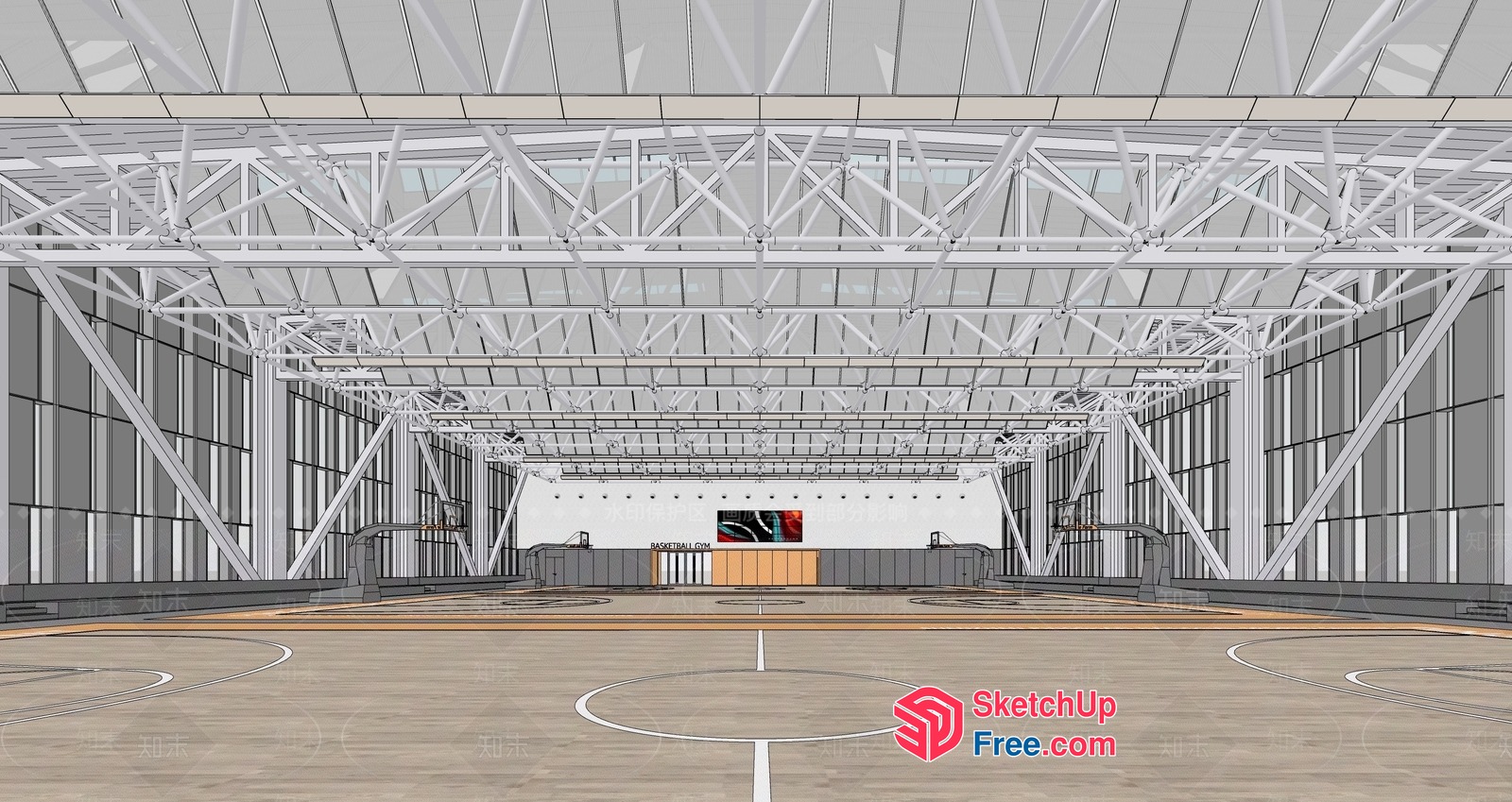 Modern Sports Facility With Glass Curtain Wall And Sleek Roof Synthesis 3D SketchUp File