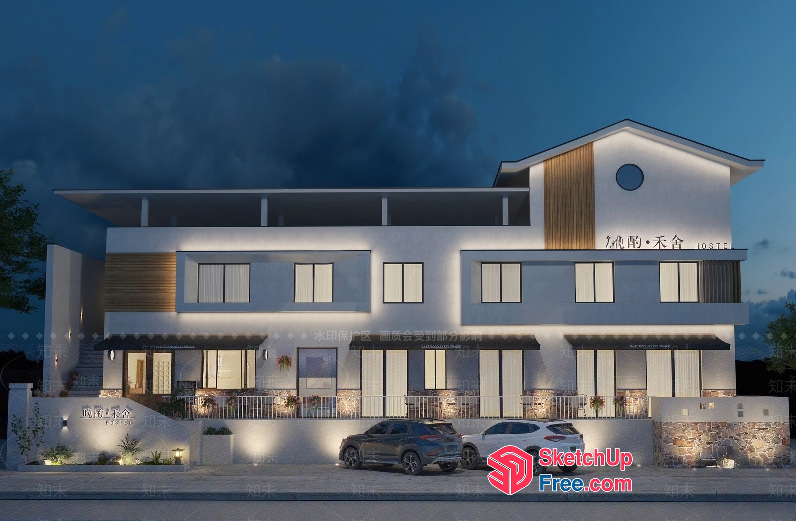 Modern White Homestay Exterior 3D SketchUp File