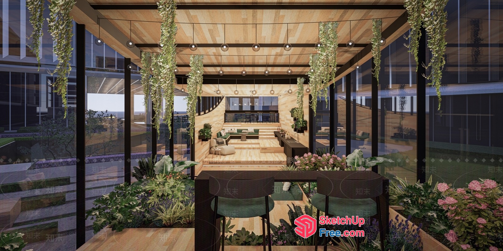 Modern, Greenery-Filled Interior Space 3D SketchUp File