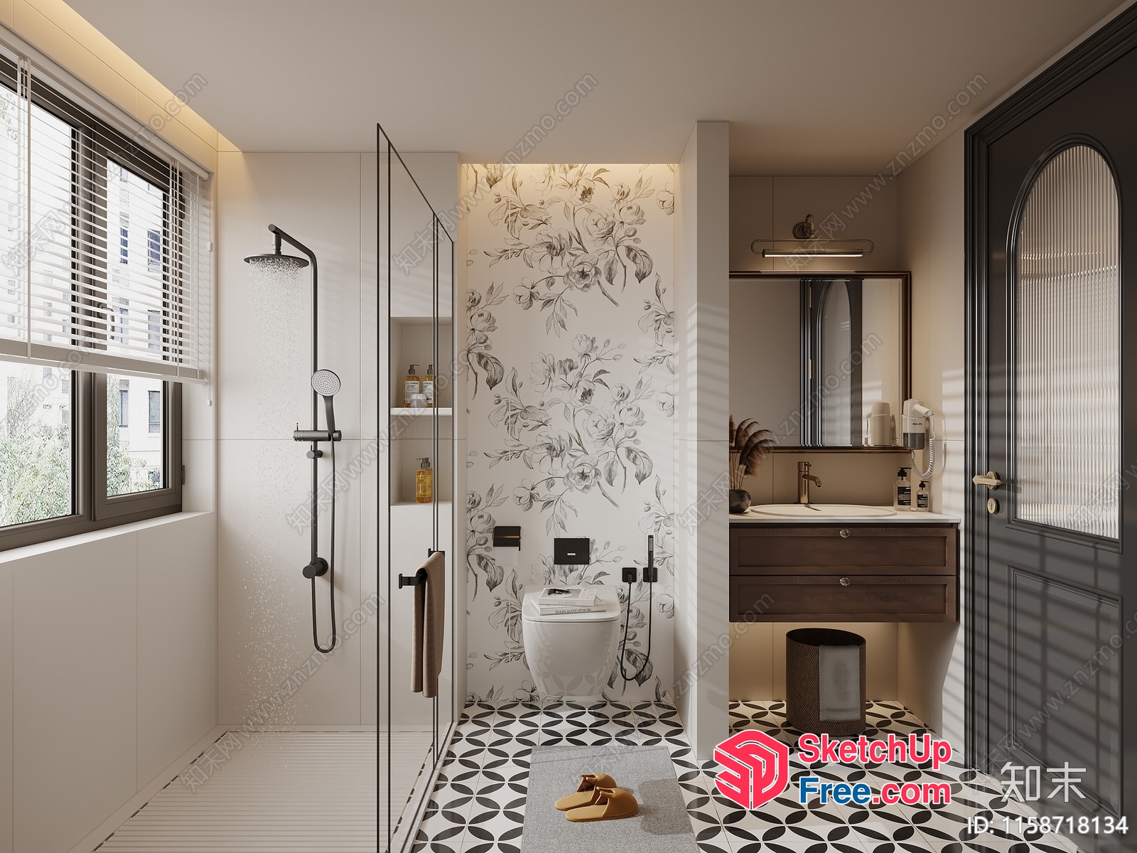 Elegant Bathroom With Floral Accents And Modern Fixtures 3D SketchUp File