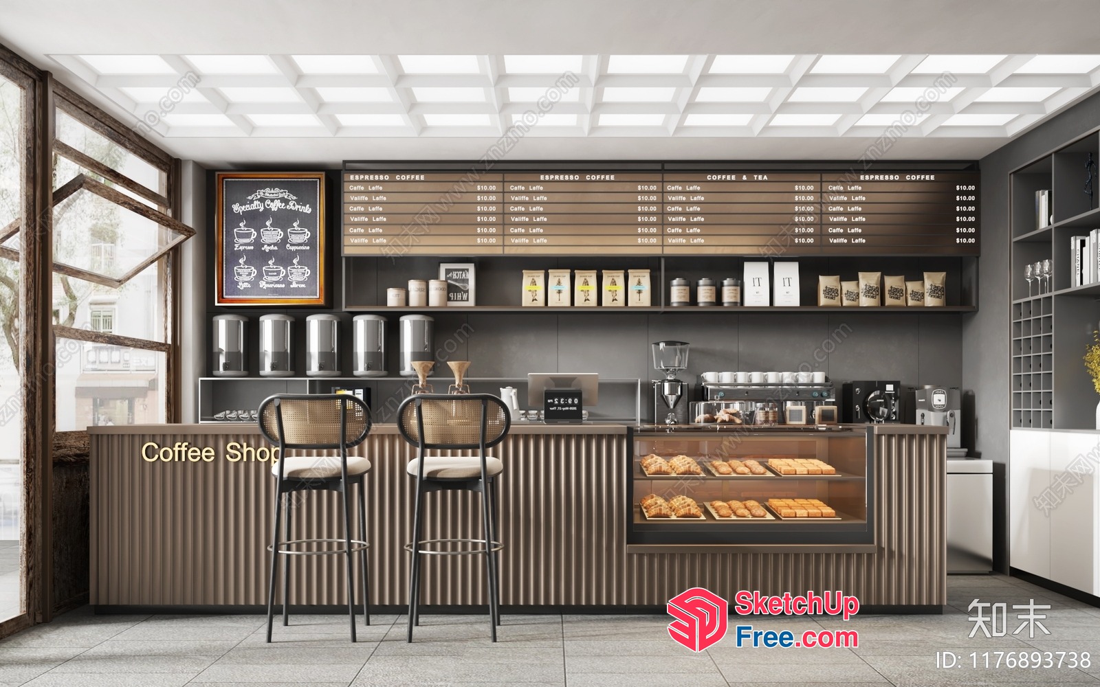 Coffee Shop Interior With Modern Decor 3D SketchUp File