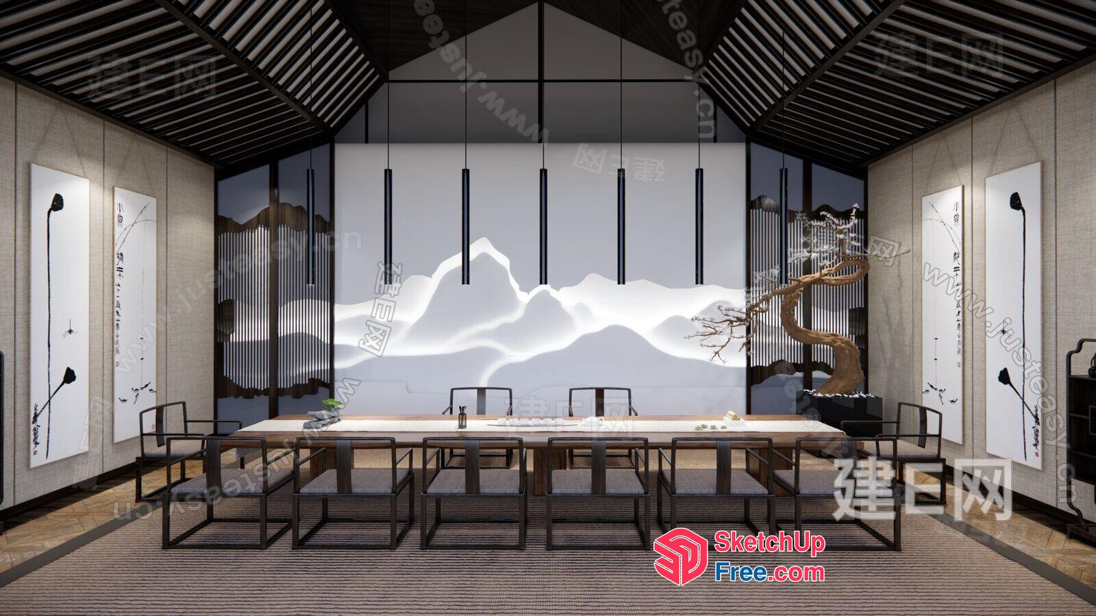Elegant Asian-Inspired Dining Room With Minimalist Style 3D SketchUp File
