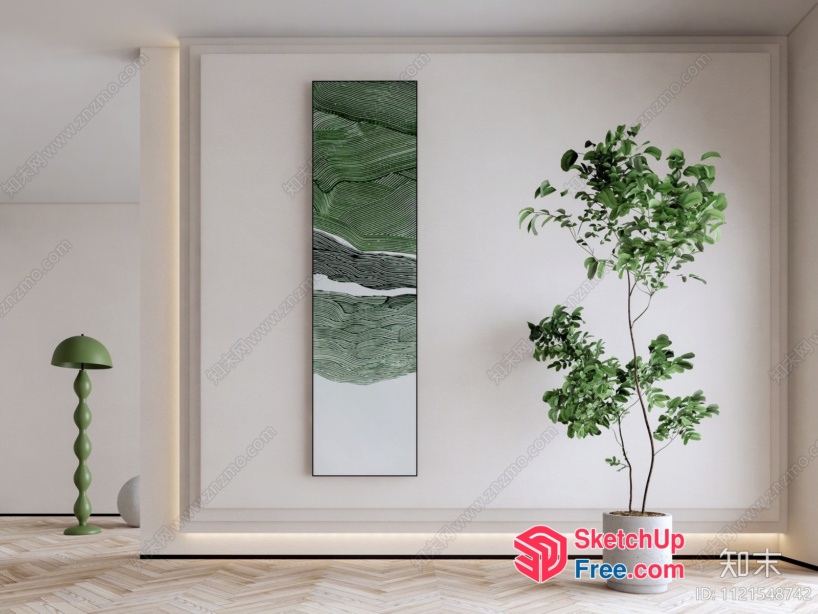 Elegant Modern Minimalist Green Decorated Interior 3D SketchUp File
