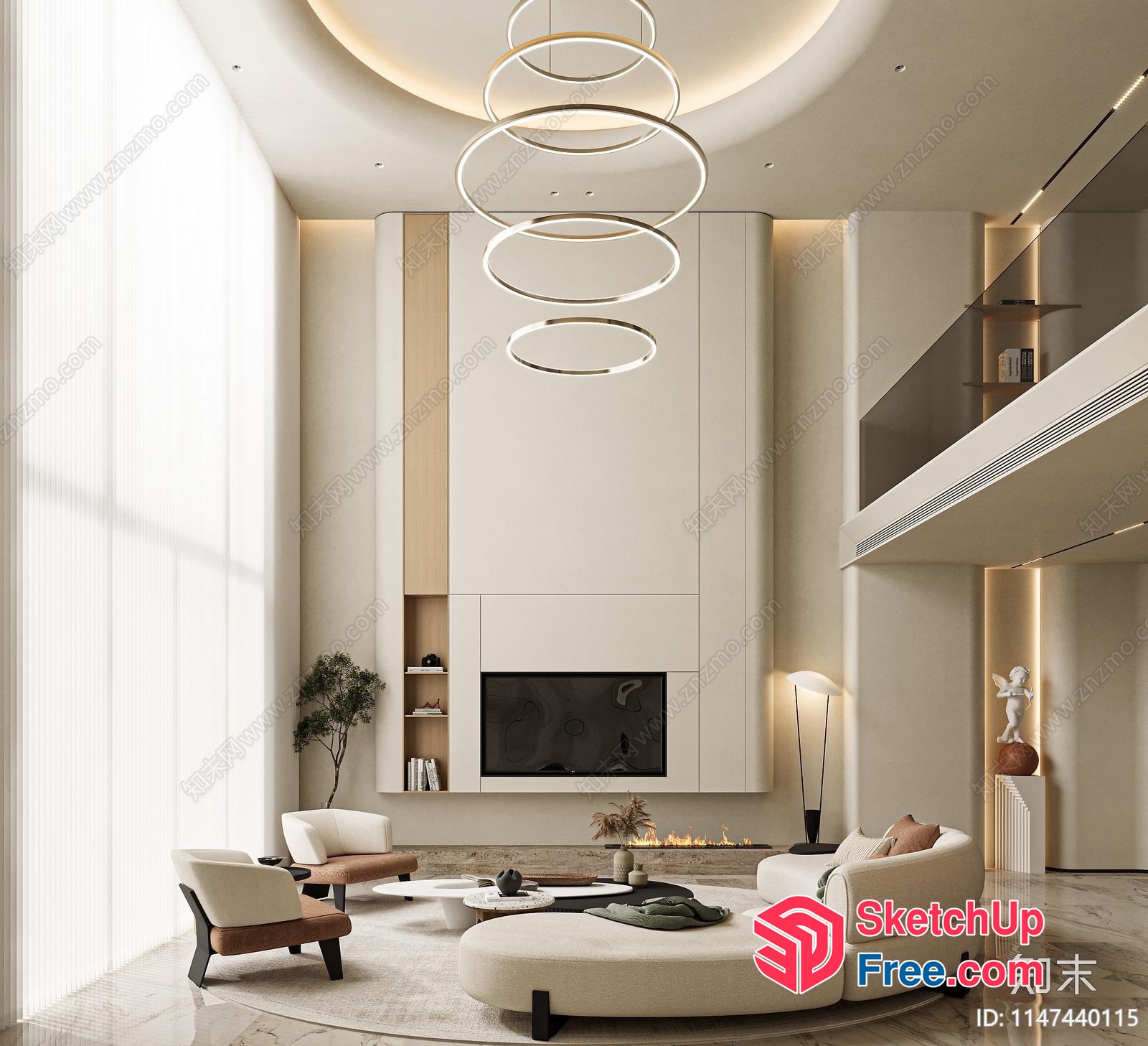 Modern Minimalist Living Room With Circular Furniture 3D SketchUp File