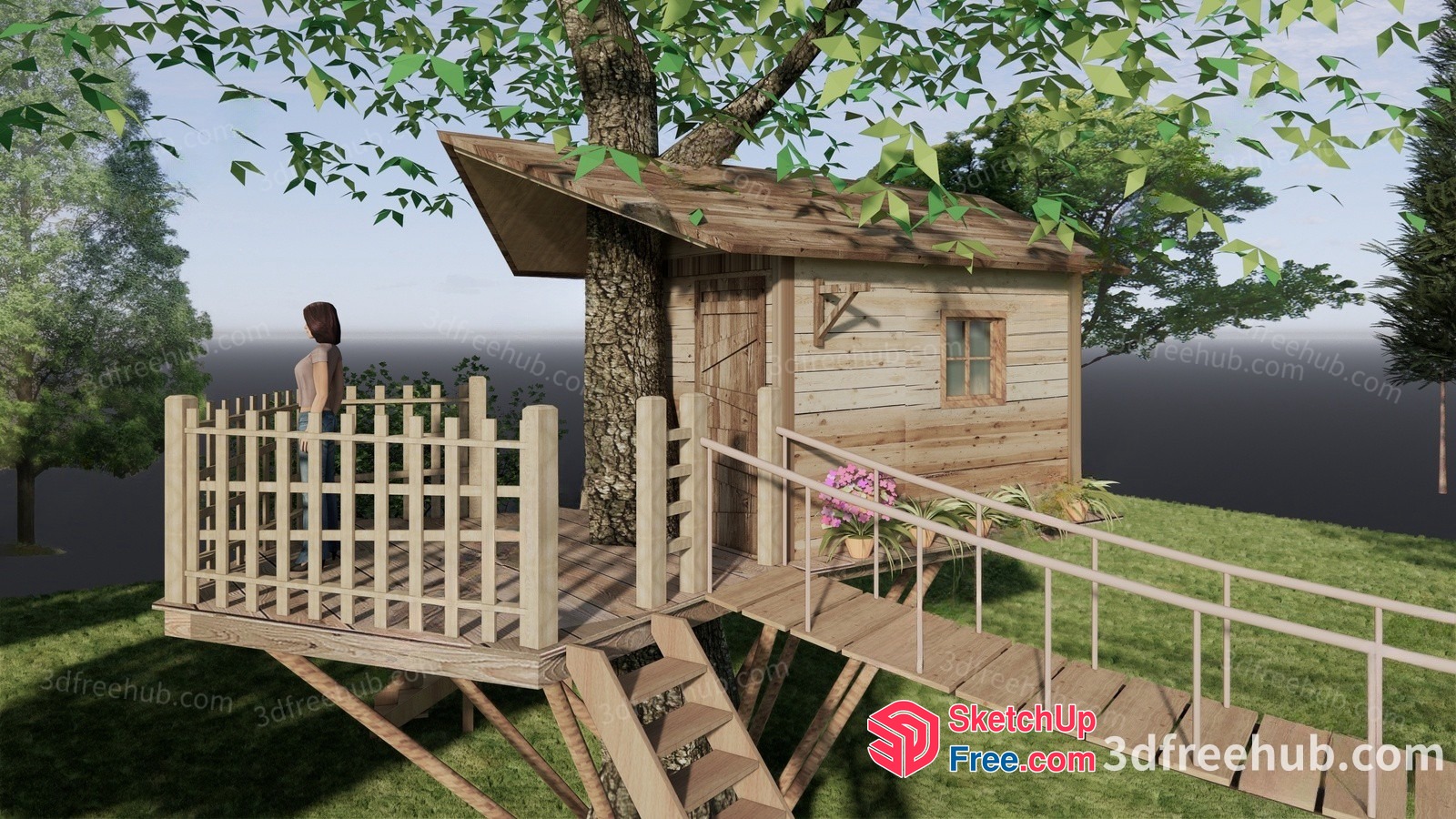 Treehouse With Stairs And Railing 3D SketchUp File