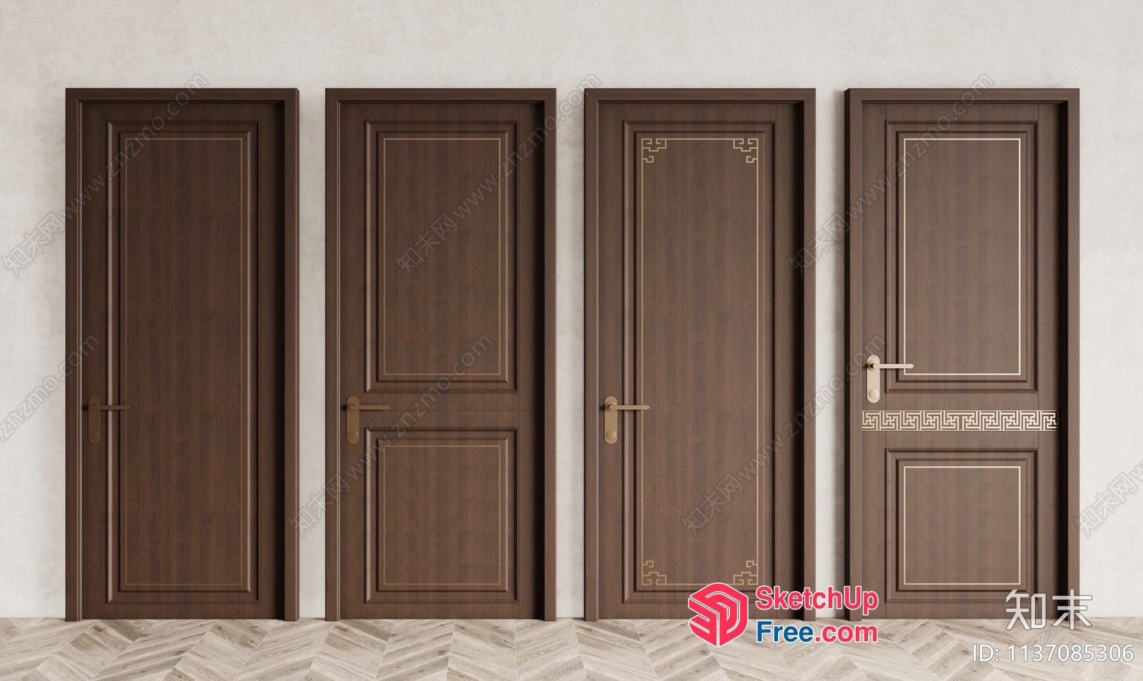 Elegant Dark Brown Wooden Doors With Ornate Details 3D SketchUp File