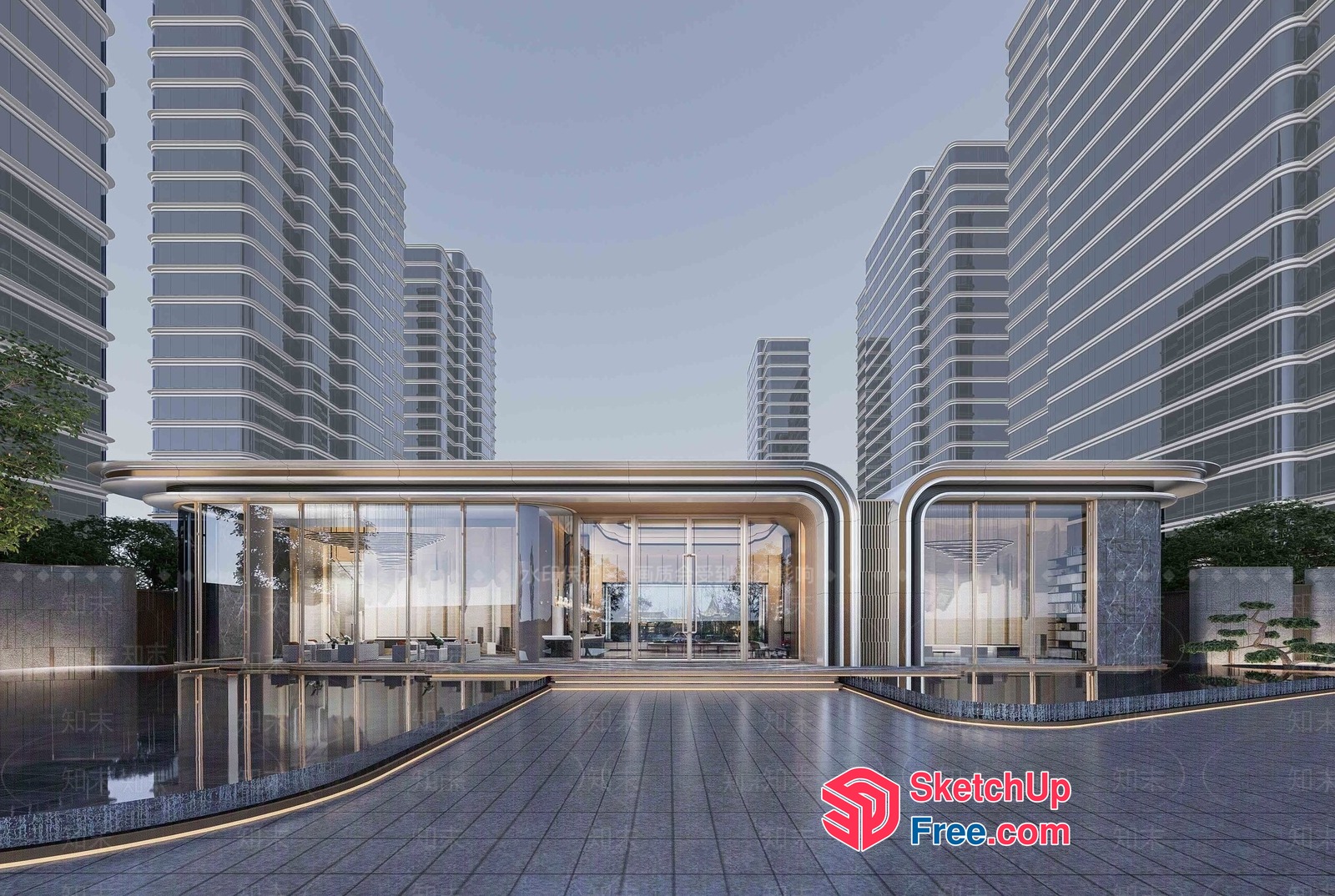 Modern Glass Curtain Wall Building Entrance 3D SketchUp File