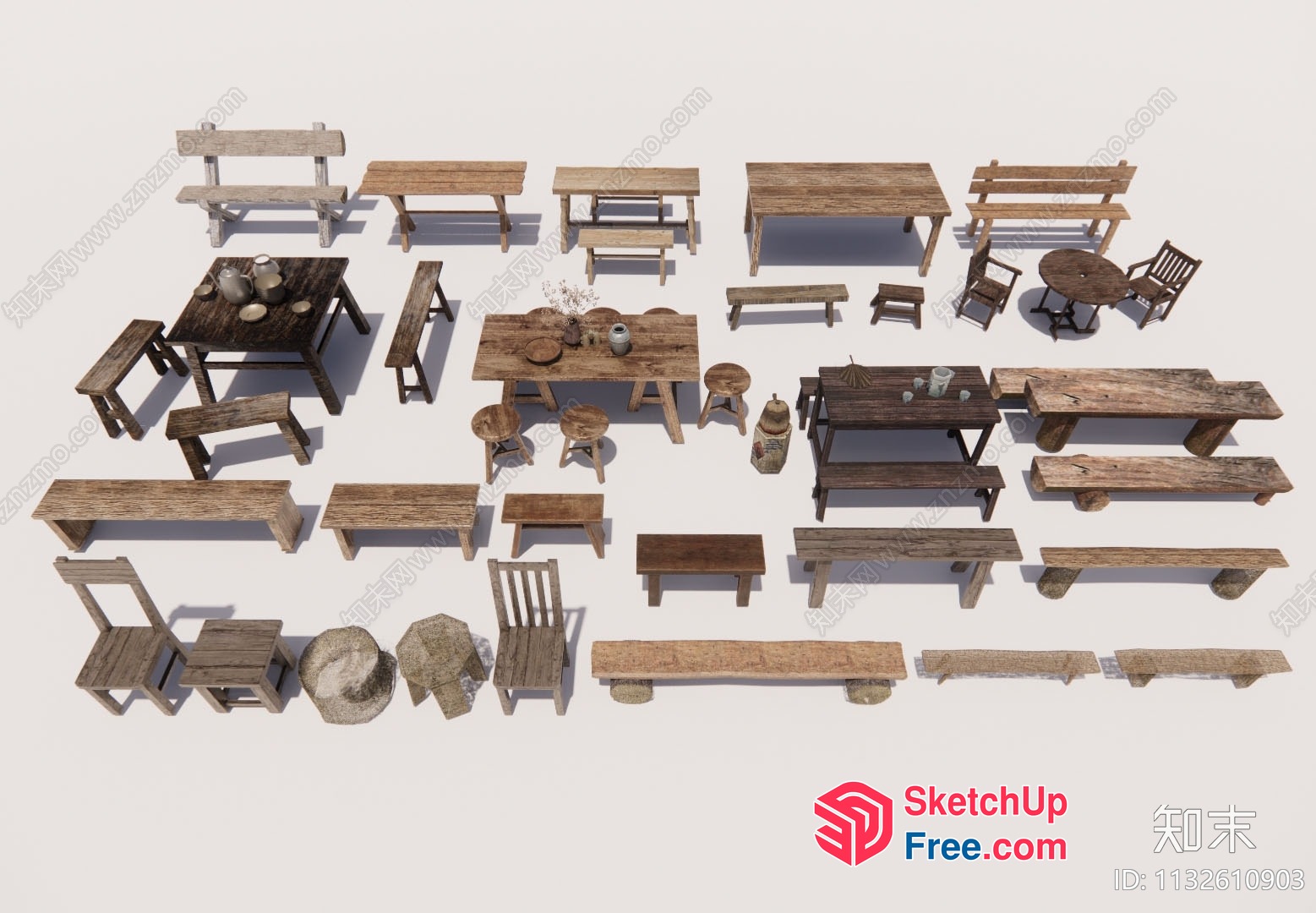 Various Wooden Furniture Items 3D SketchUp File