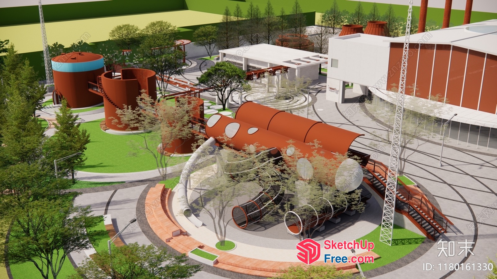 Modern Industrial Park With Unique Architecture 3D SketchUp File