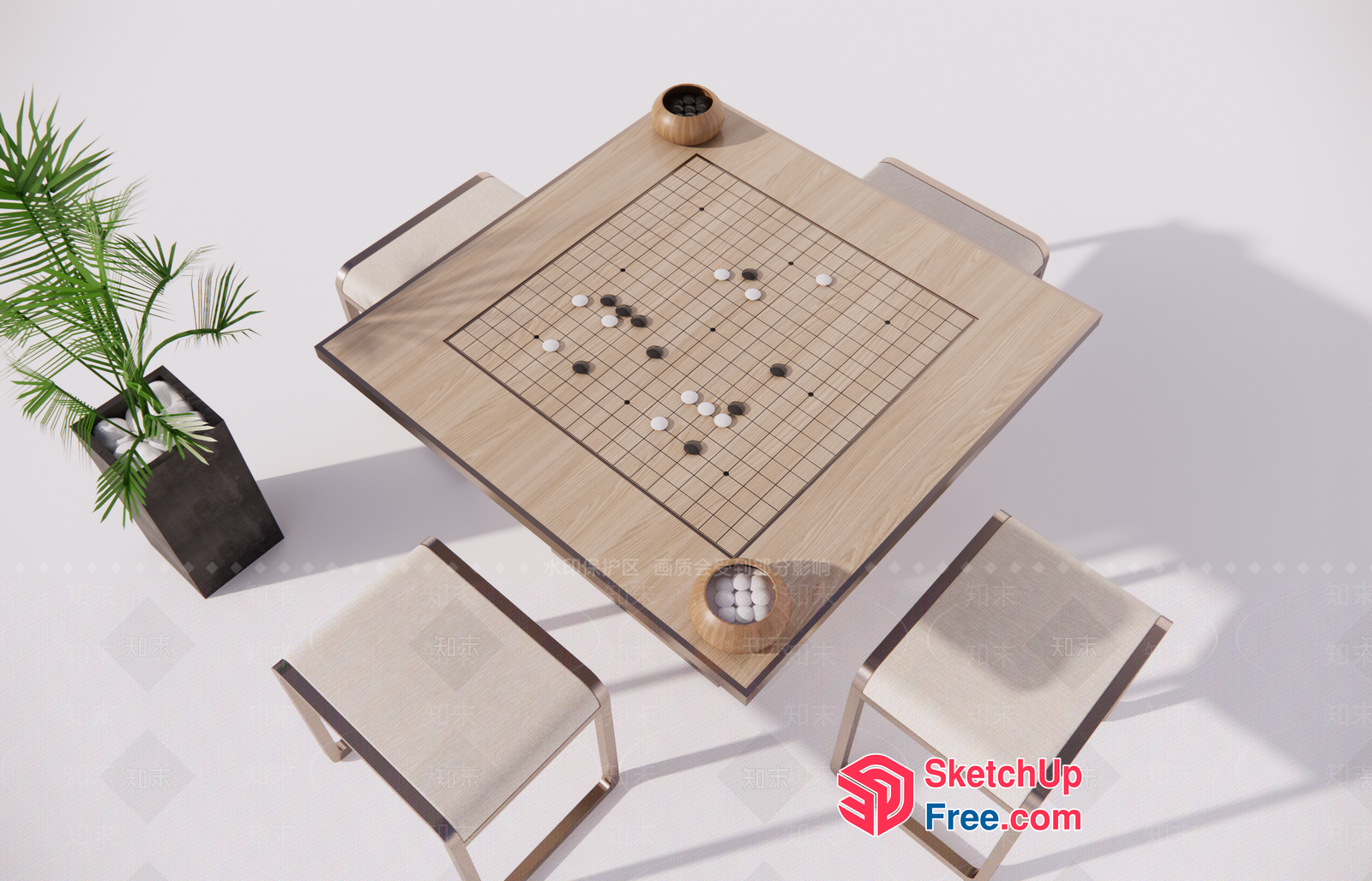 Modern Japanese-Style Game Table With Chairs 3D SketchUp File