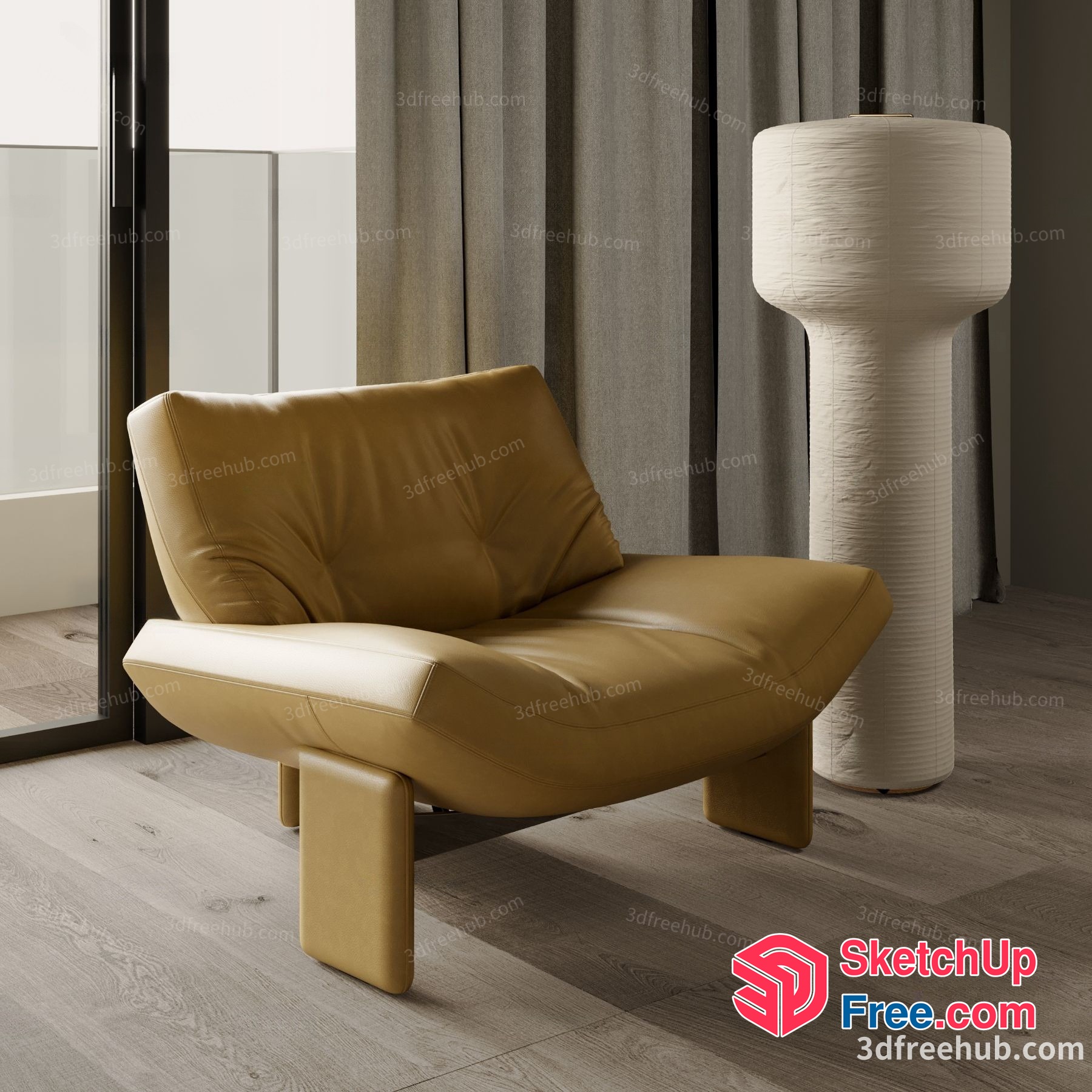 Modern Leather Chair And Floor Lamp Interior Scene 3D SketchUp File