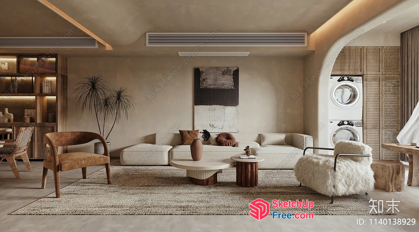 Modern Minimalist Living Room With Natural Elements 3D SketchUp File