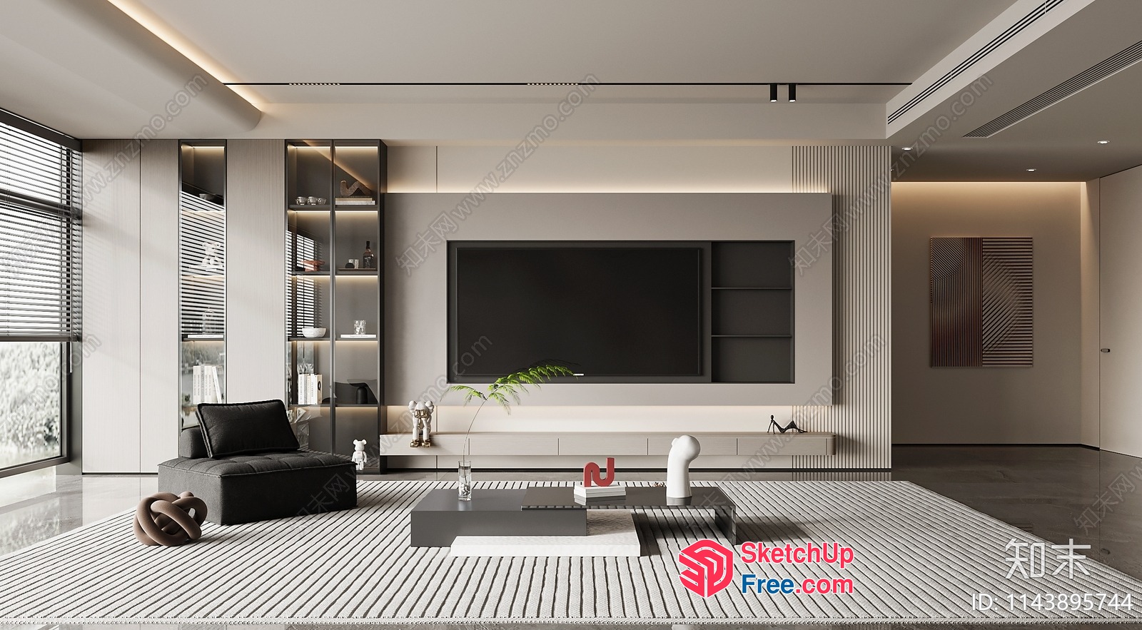 Modern Living Room With Sleek Tv Wall And Stylish Furniture 3D SketchUp File