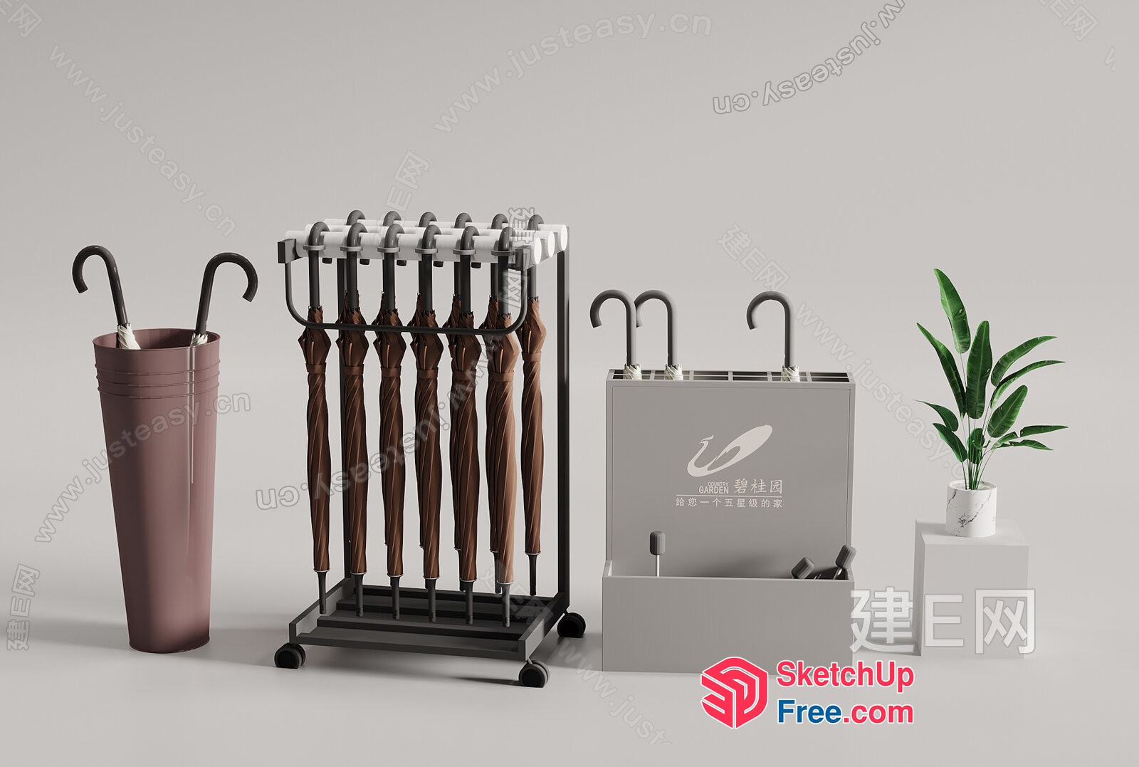 Elegant Umbrella Display With Stand And Storage 3D SketchUp File