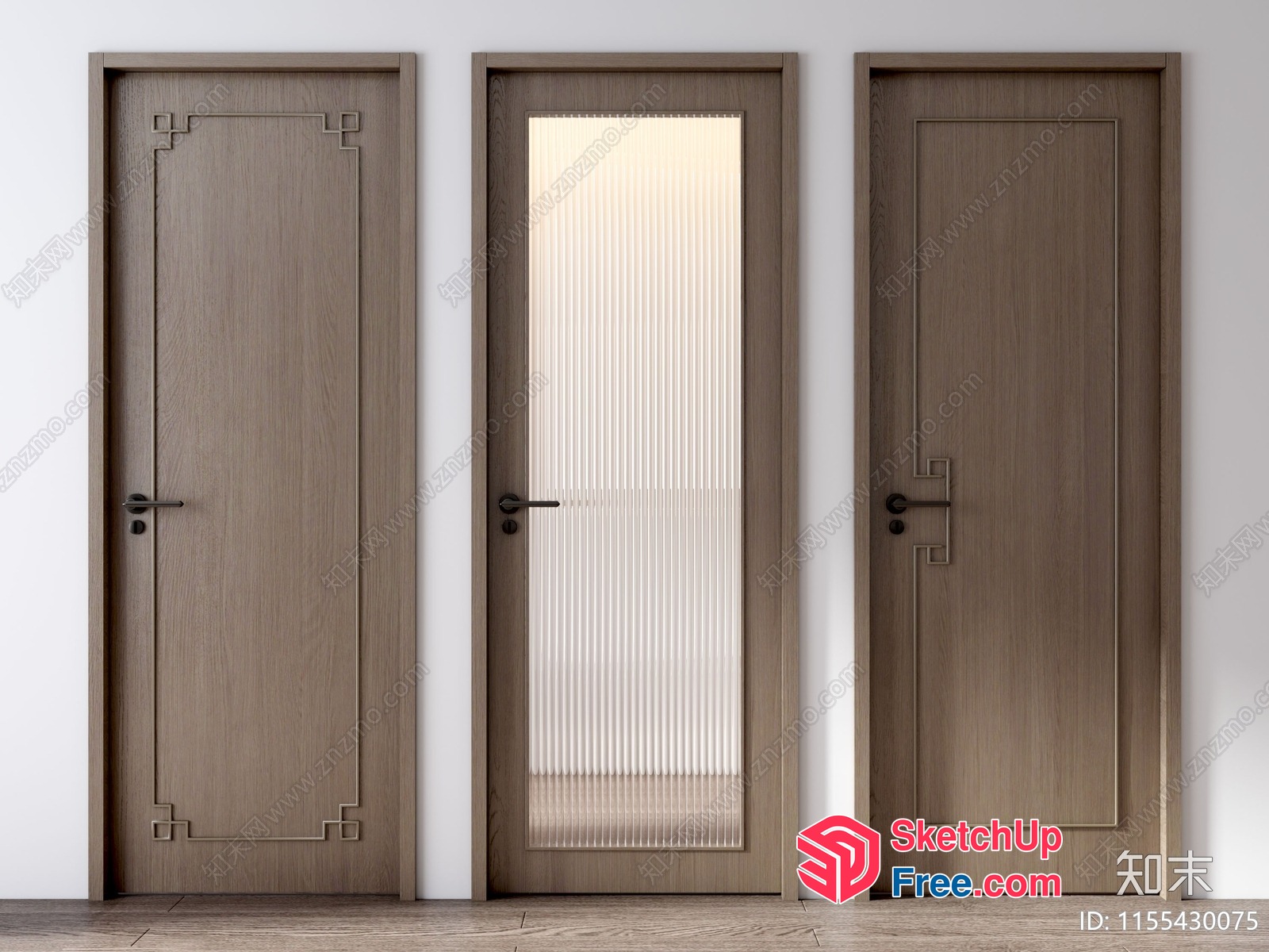 Three Wooden Doors With Ornate Details 3D SketchUp File