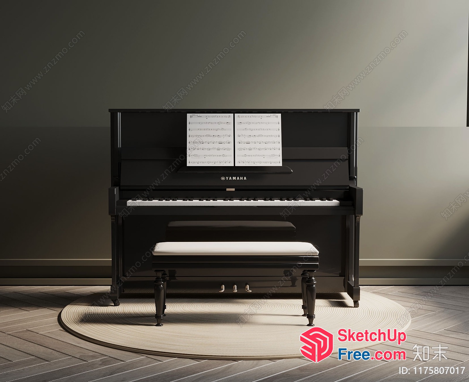 Elegant Piano And Bench In A Serene Room 3D SketchUp File