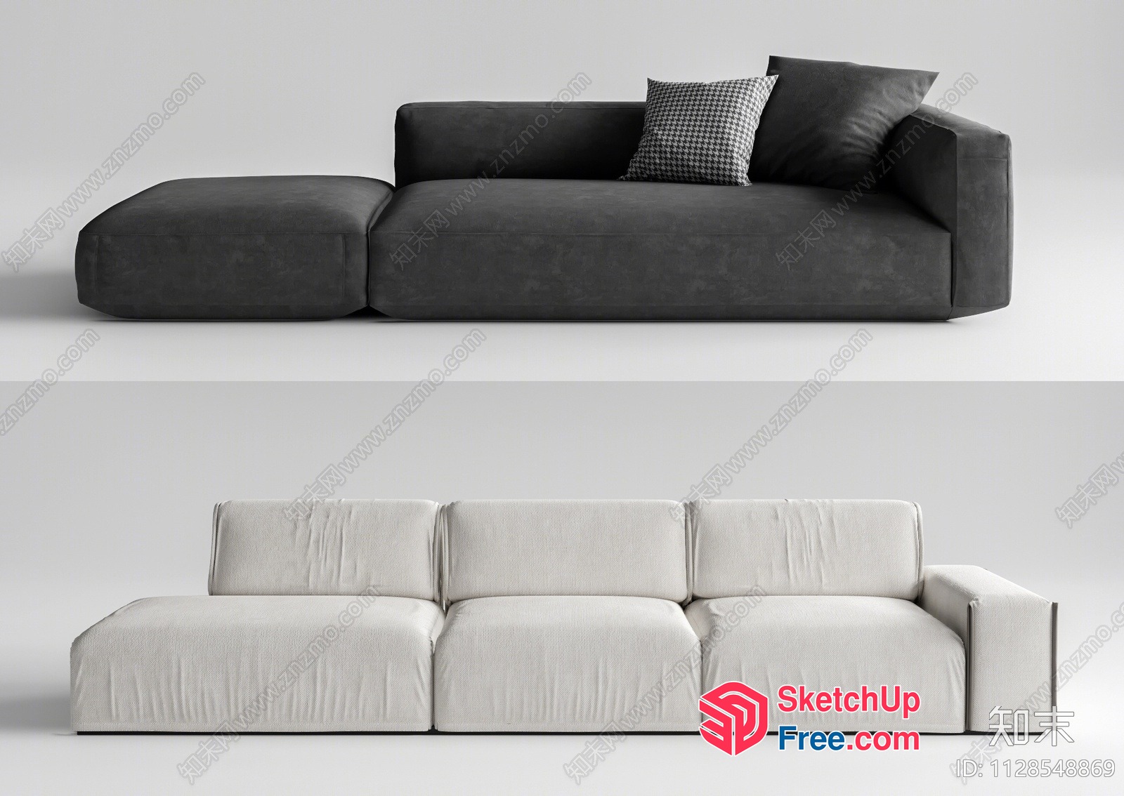 Minimalist L-Shaped Sofa With Pillows 3D SketchUp File