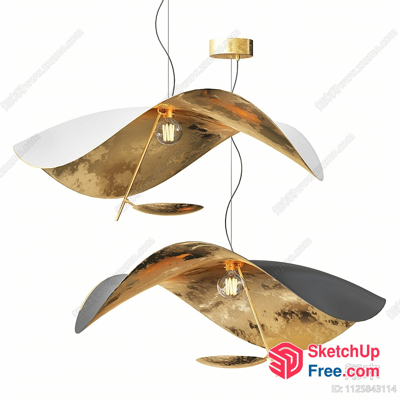 Elegant Gold Leaf Shaped Ceiling Light Fixture 3D SketchUp File
