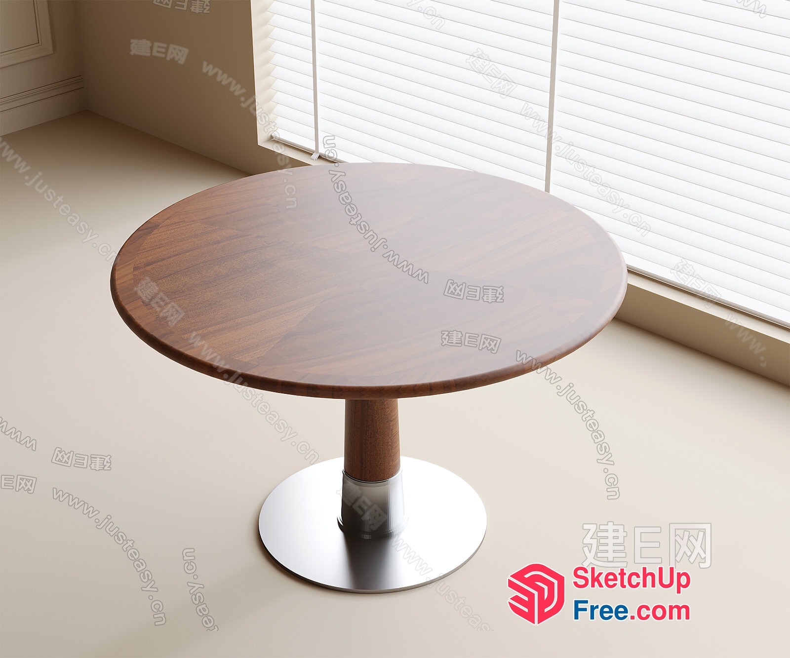 Round Wooden Table With Silver Base 3D SketchUp File