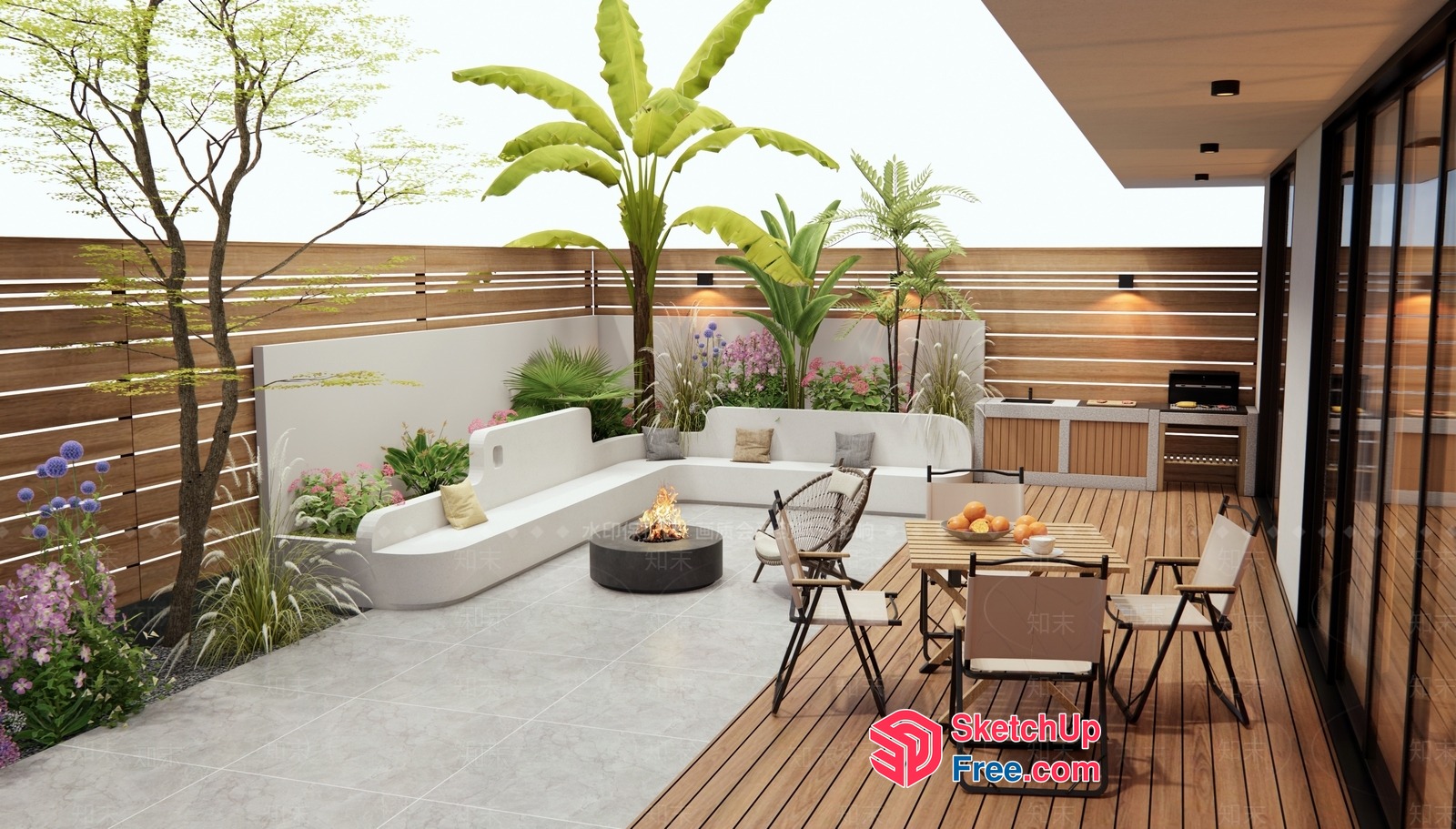Modern Outdoor Patio With Fire Pit And Comfortable Seating 3D SketchUp File