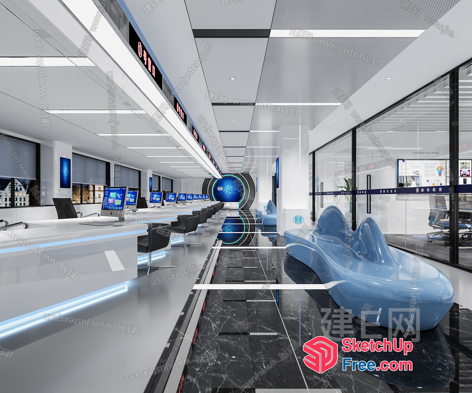 Futuristic Office Space With Sleek Marble And Glass 3D SketchUp File