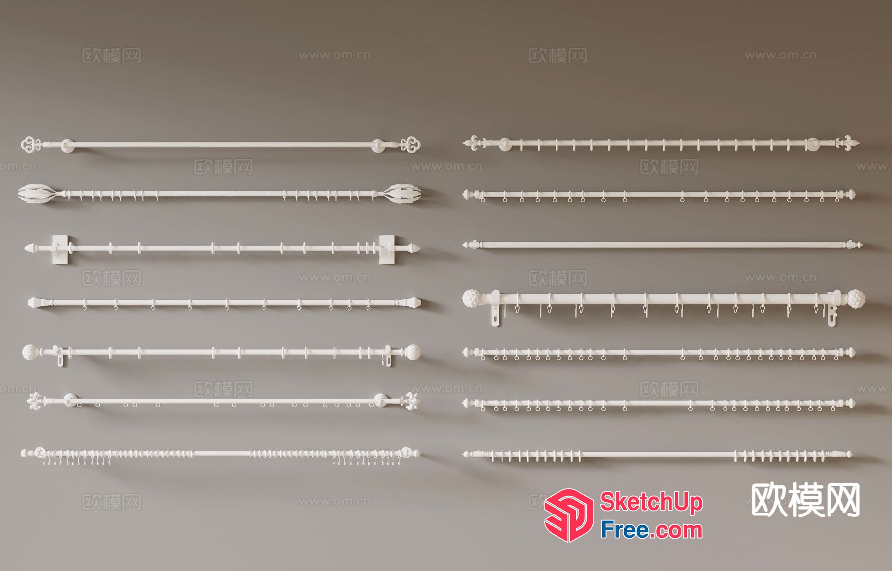 Ornate Curtain Rods With Decorative Ends 3D SketchUp File