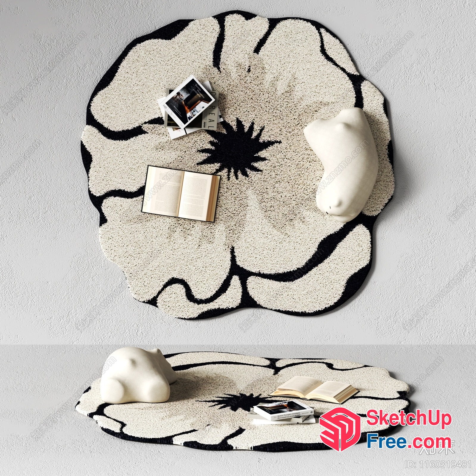 Unique Floral-Shaped Rug With Animal-Shaped Decorations 3D SketchUp File