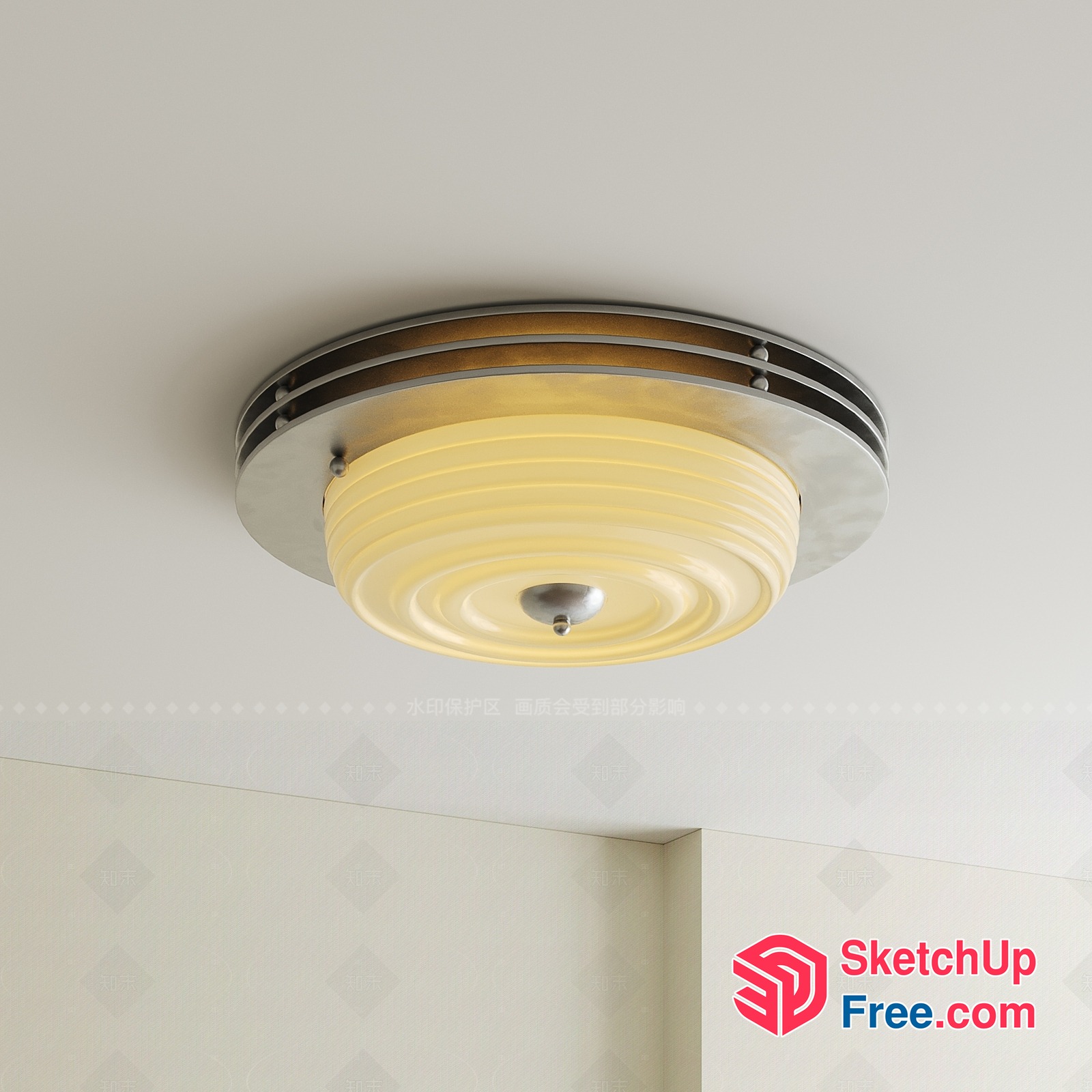 Ceiling Light Fixture With White Glass Shade 3D SketchUp File