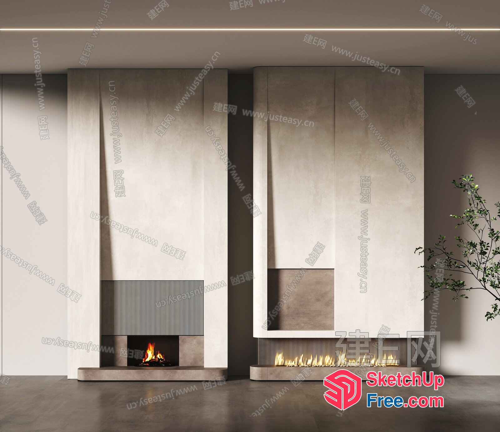 Modern Fireplace And Pillar Interior Design 3D SketchUp File