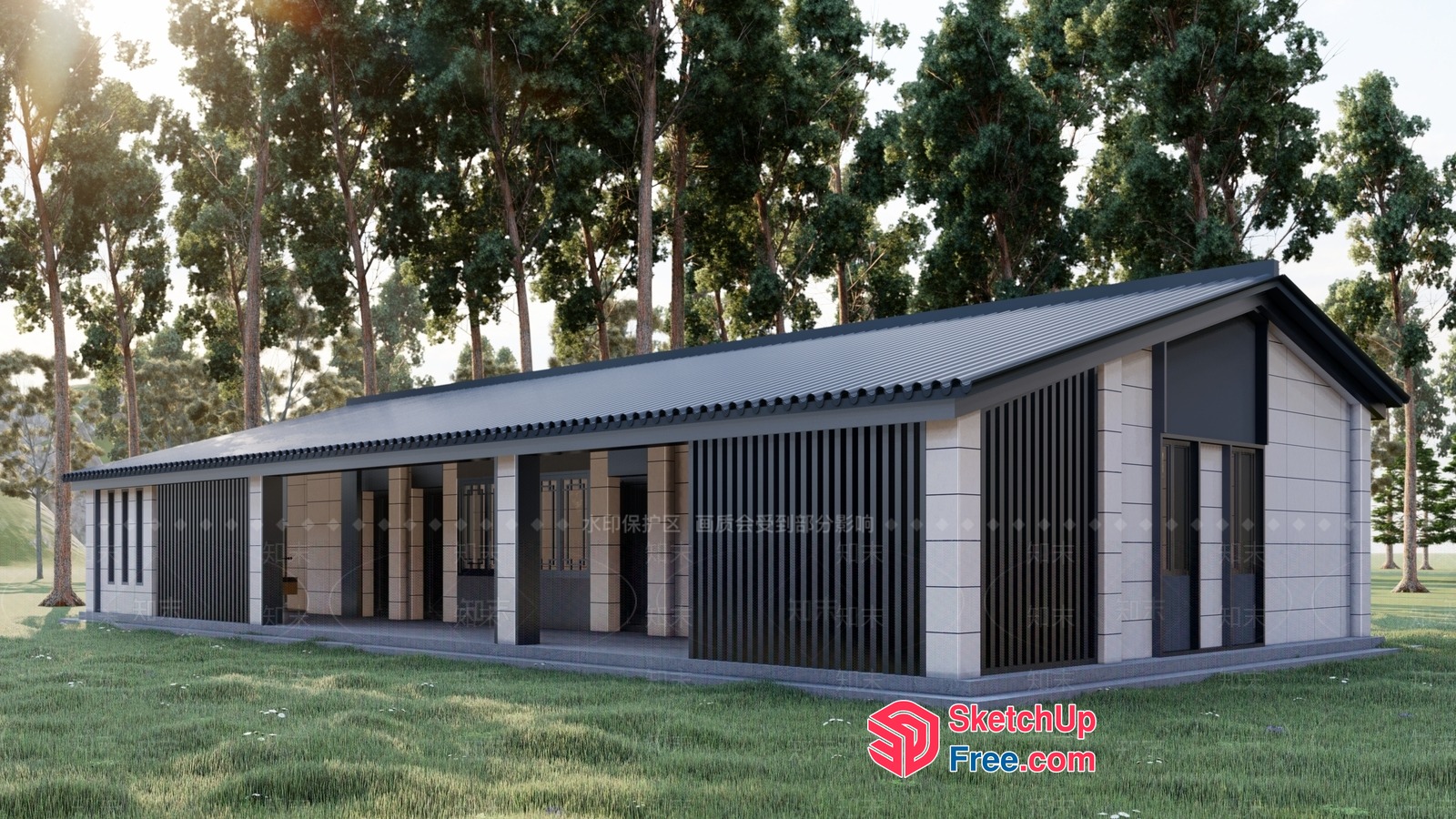 Modern Single-Story Villa Exterior With Sleek Design 3D SketchUp File