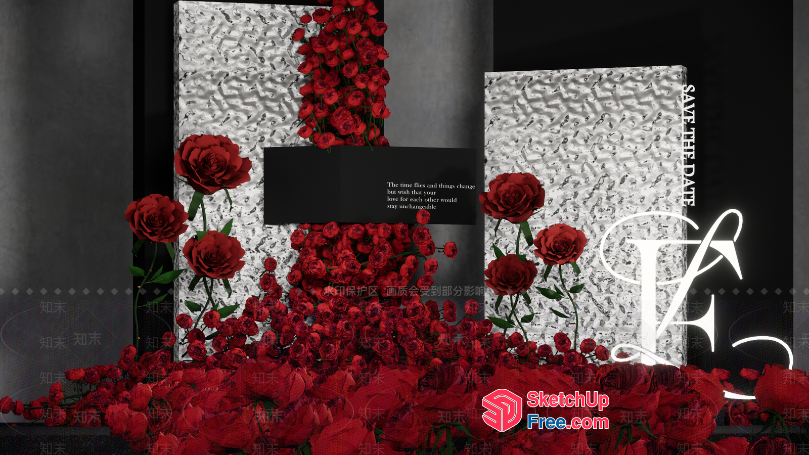 Red Roses And White Textured Panels 3D SketchUp File