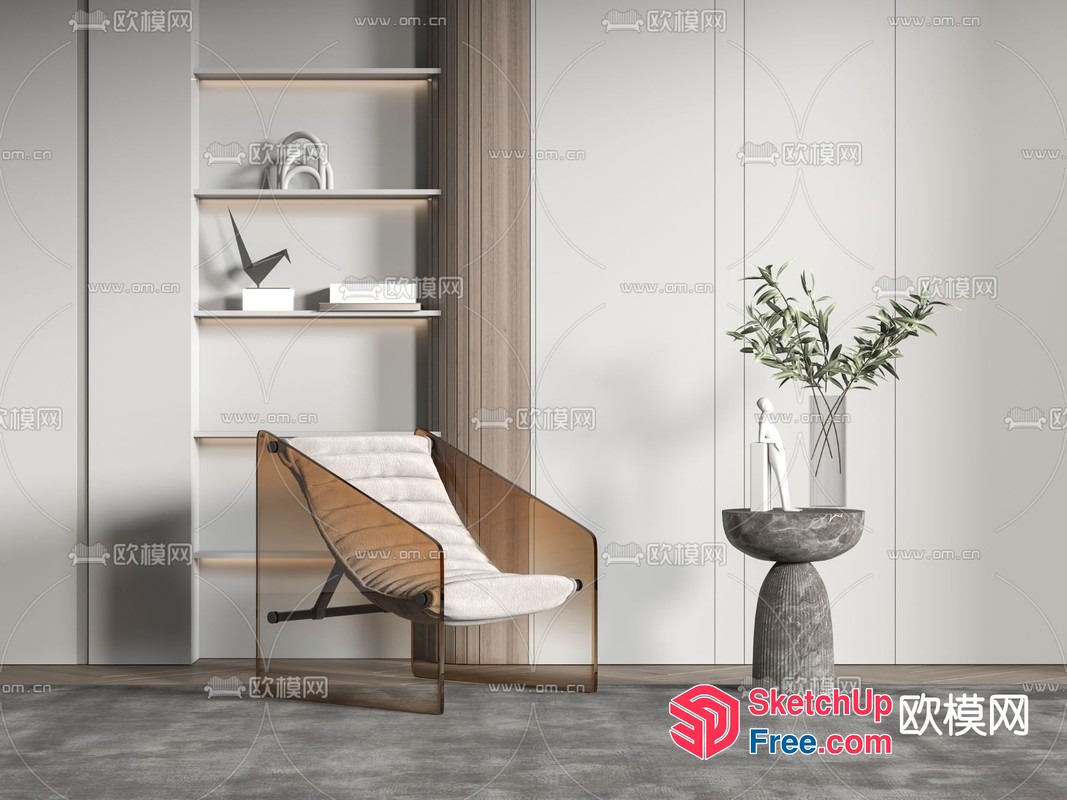 Minimalist Japanese-Style Living Room With Glass Brick Wall 3D SketchUp File