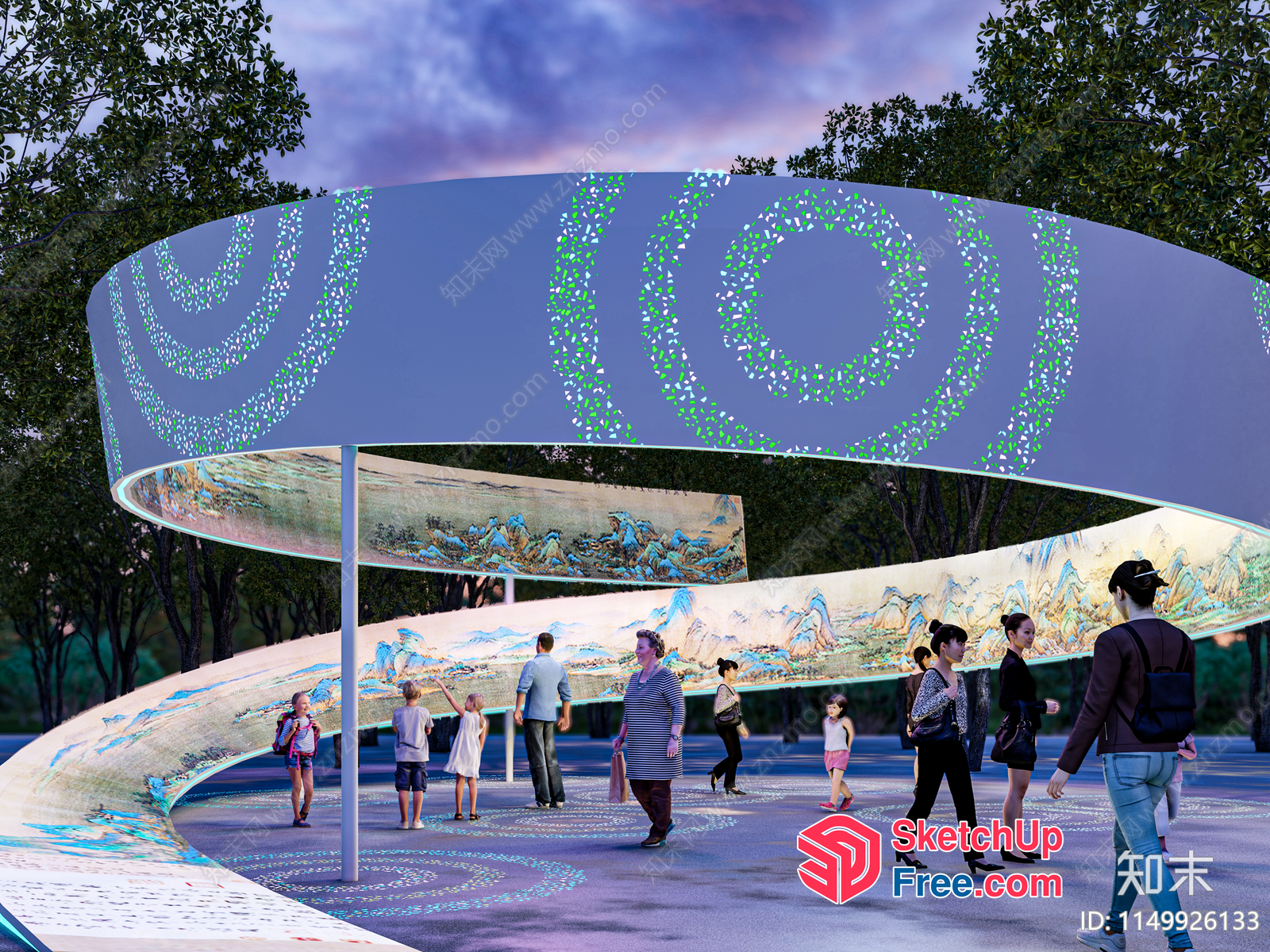 Large Outdoor Art Installation With Curved Walls And Ceiling 3D SketchUp File