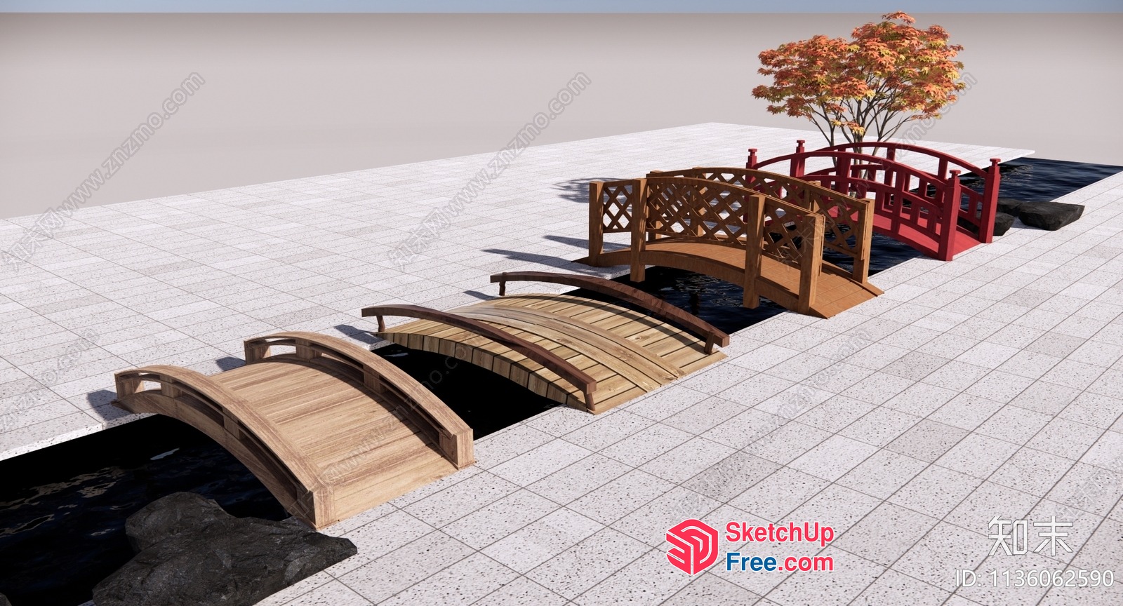 Japanese Style Bridge Set 3D SketchUp File